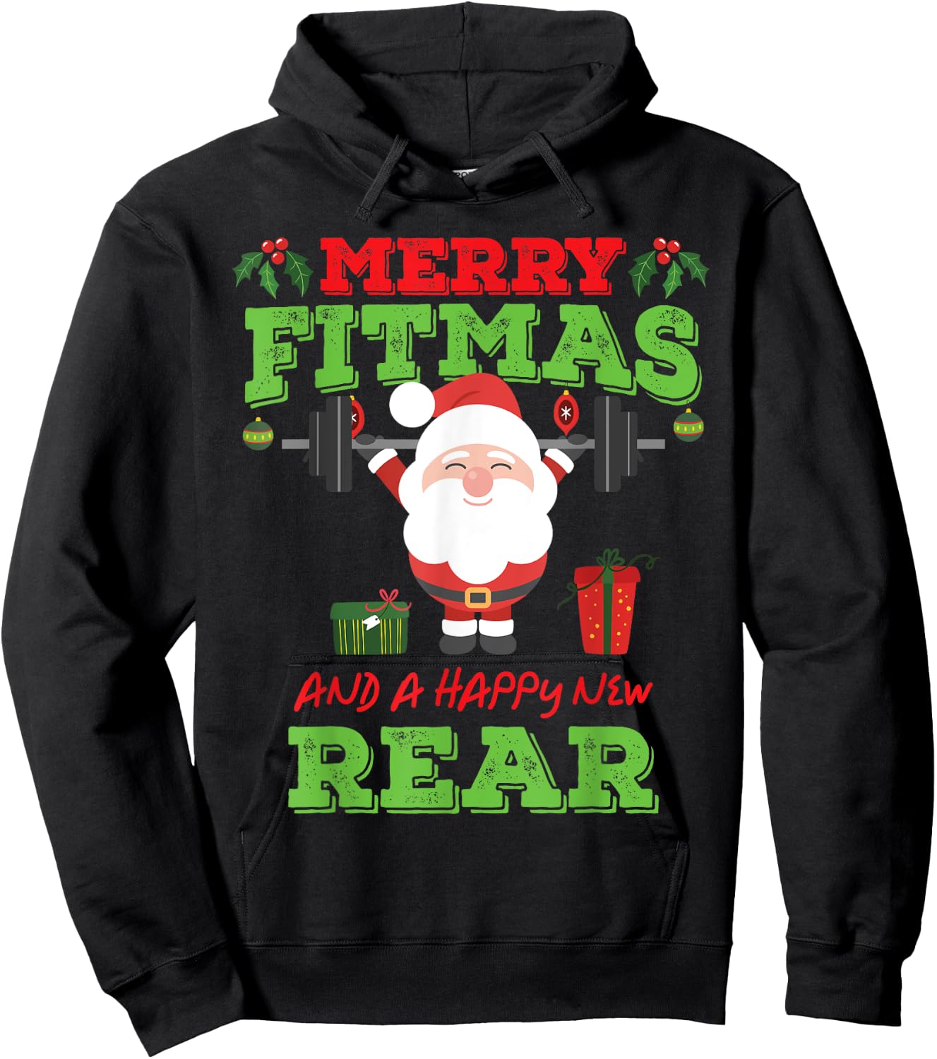 Merry Fitmas And A Happy New Rear Funny Holiday Workout Hoodie - Hoodie | Black