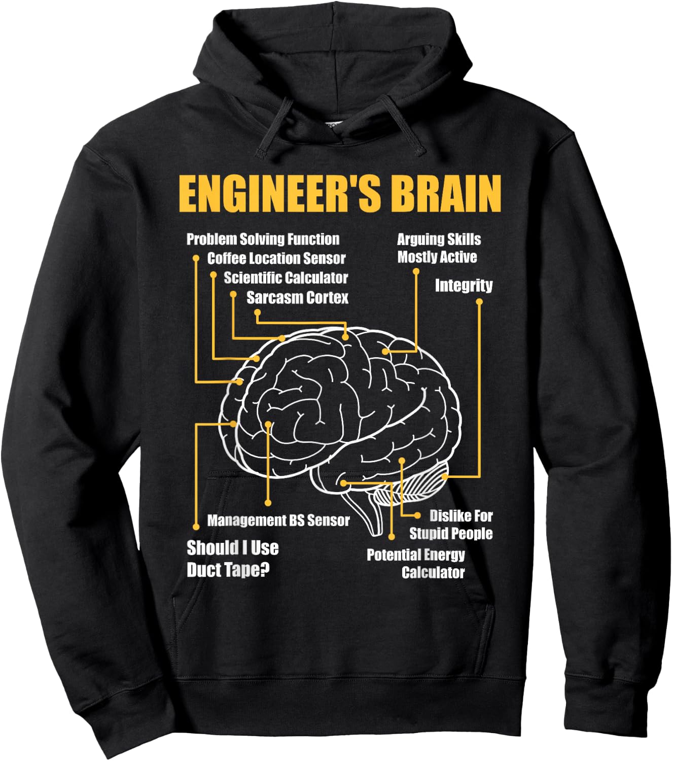 Engineer's Brain - Funny Sarcastic Engineering Gift Short Sleeve Hoodie - Hoodie | Black
