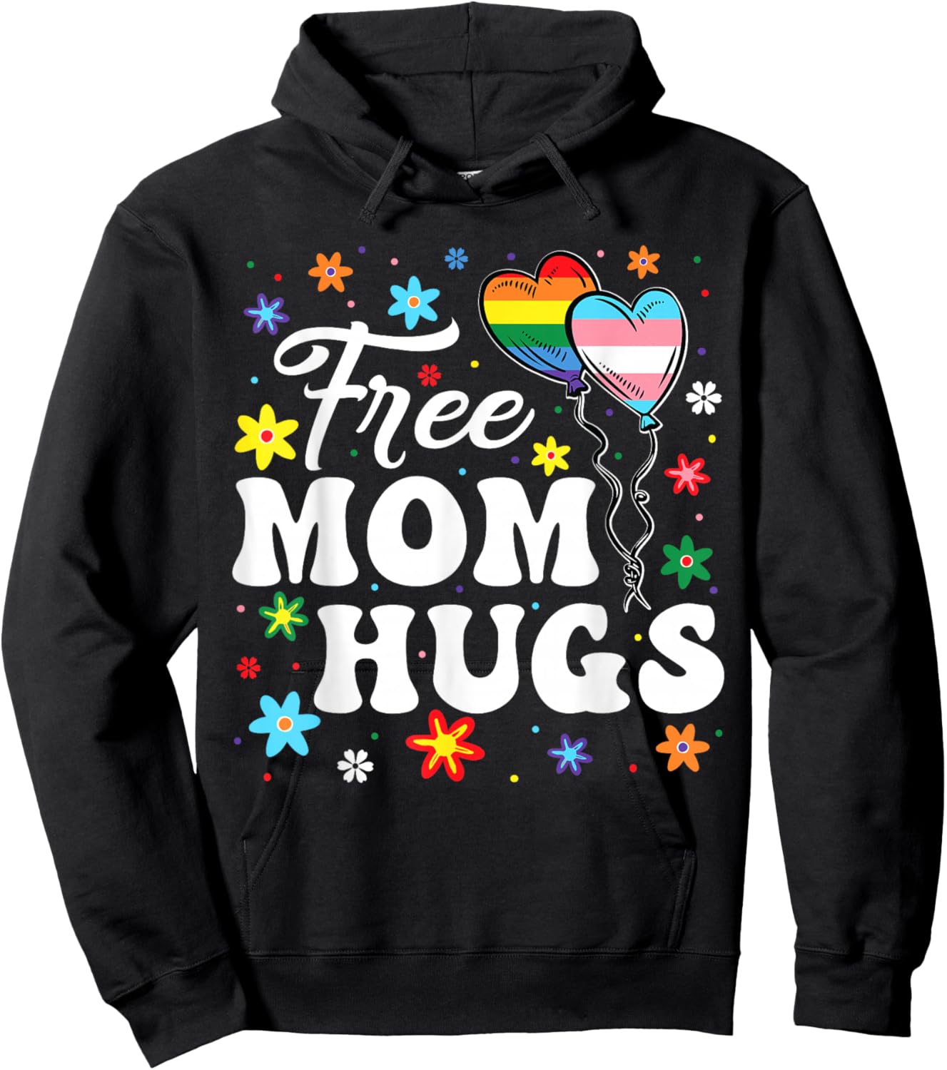 Cute Free Mom Hugs Gay Pride Transgender Rainbow Flag Hoodie - Hoodie | Black