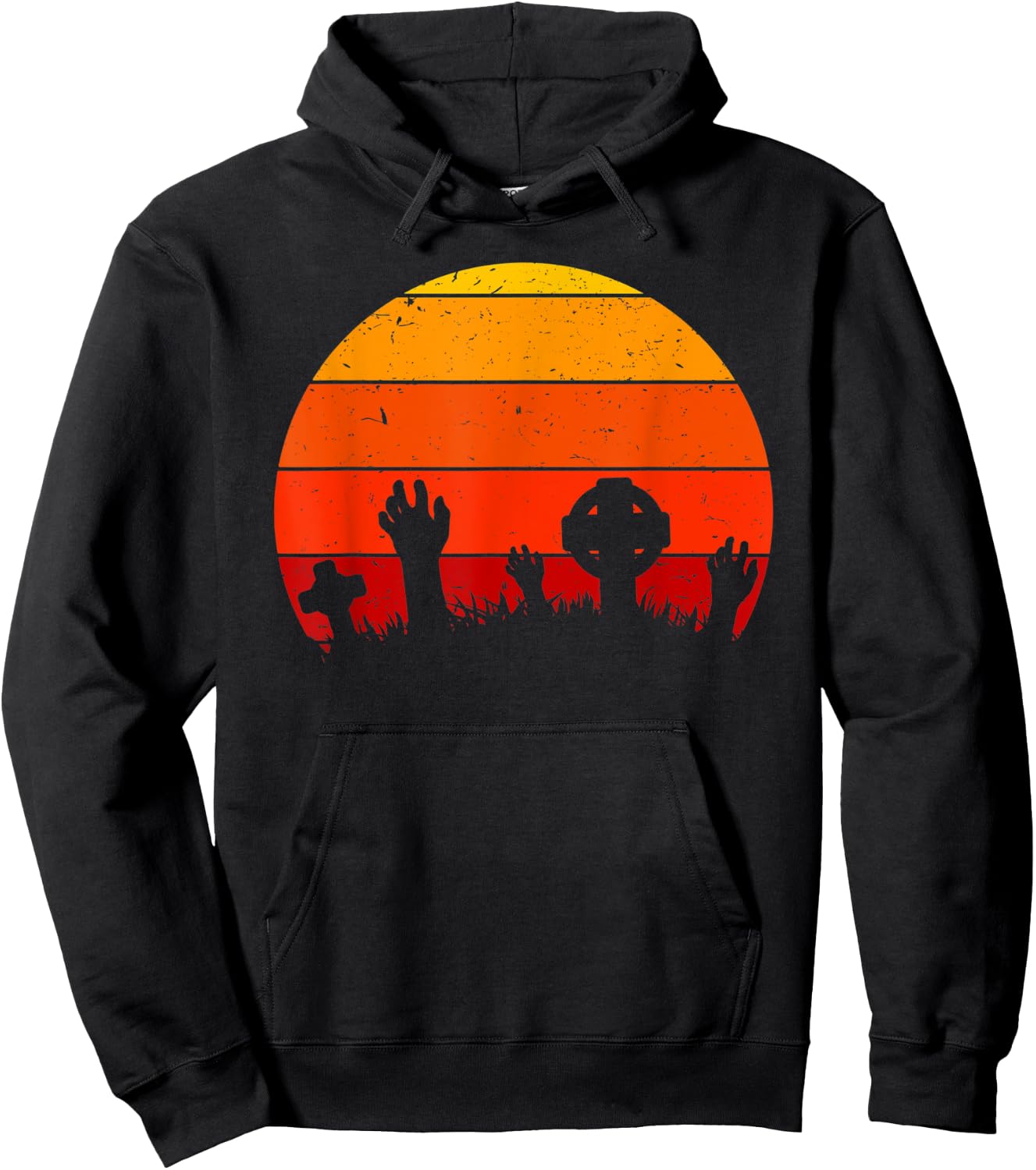 Vintage Retro Sunset Halloween Cemetery, Halloween Costume Hoodie - Hoodie | Black