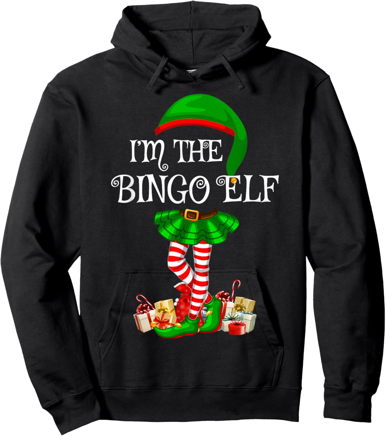 Matching Family Women Girls I'm The Bingo Elf Christmas Hoodie - Hoodie | Black