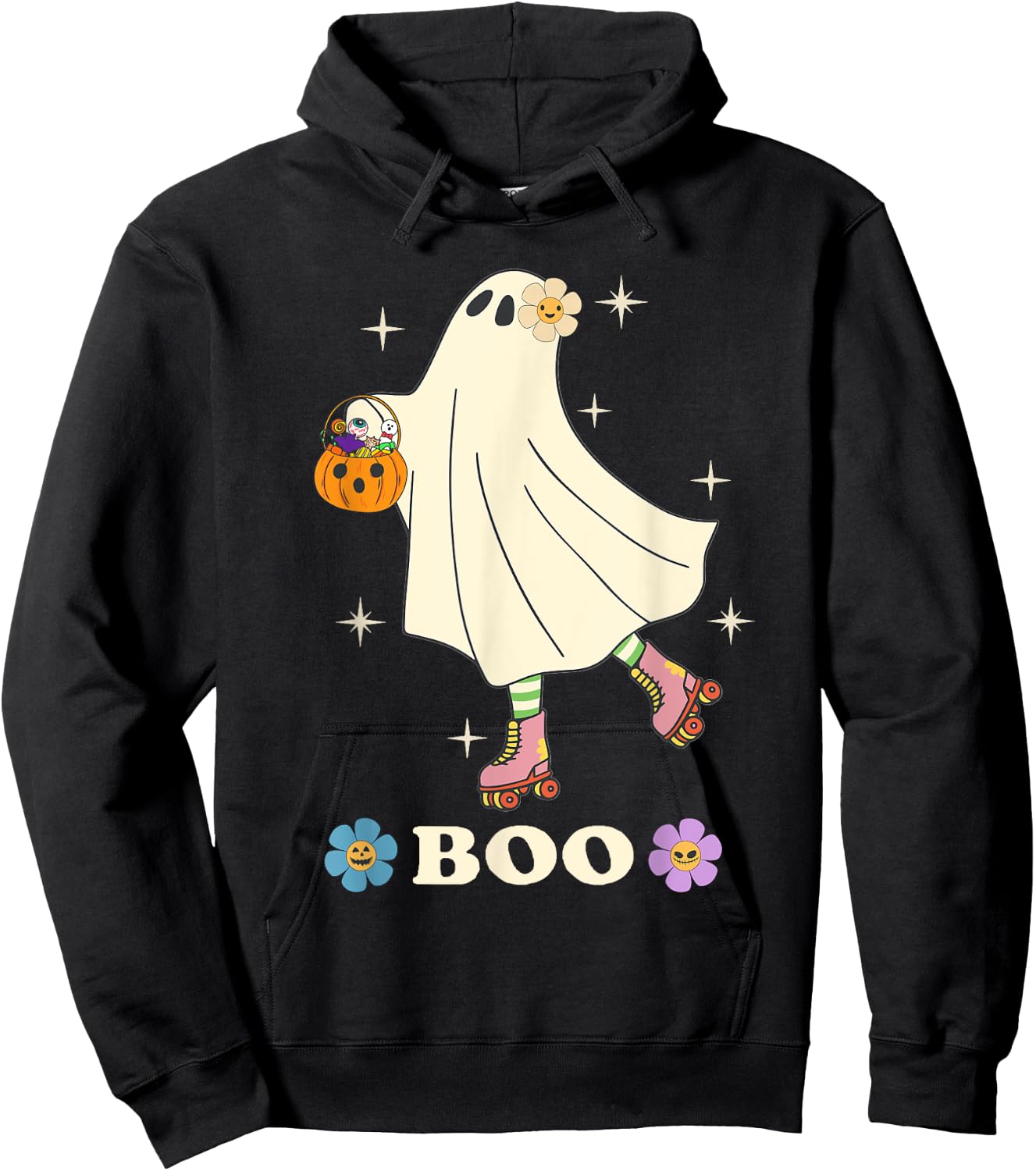 Boo Roller Skating Hippie Ghost Love Roller Skate Halloween Hoodie - Hoodie | Black