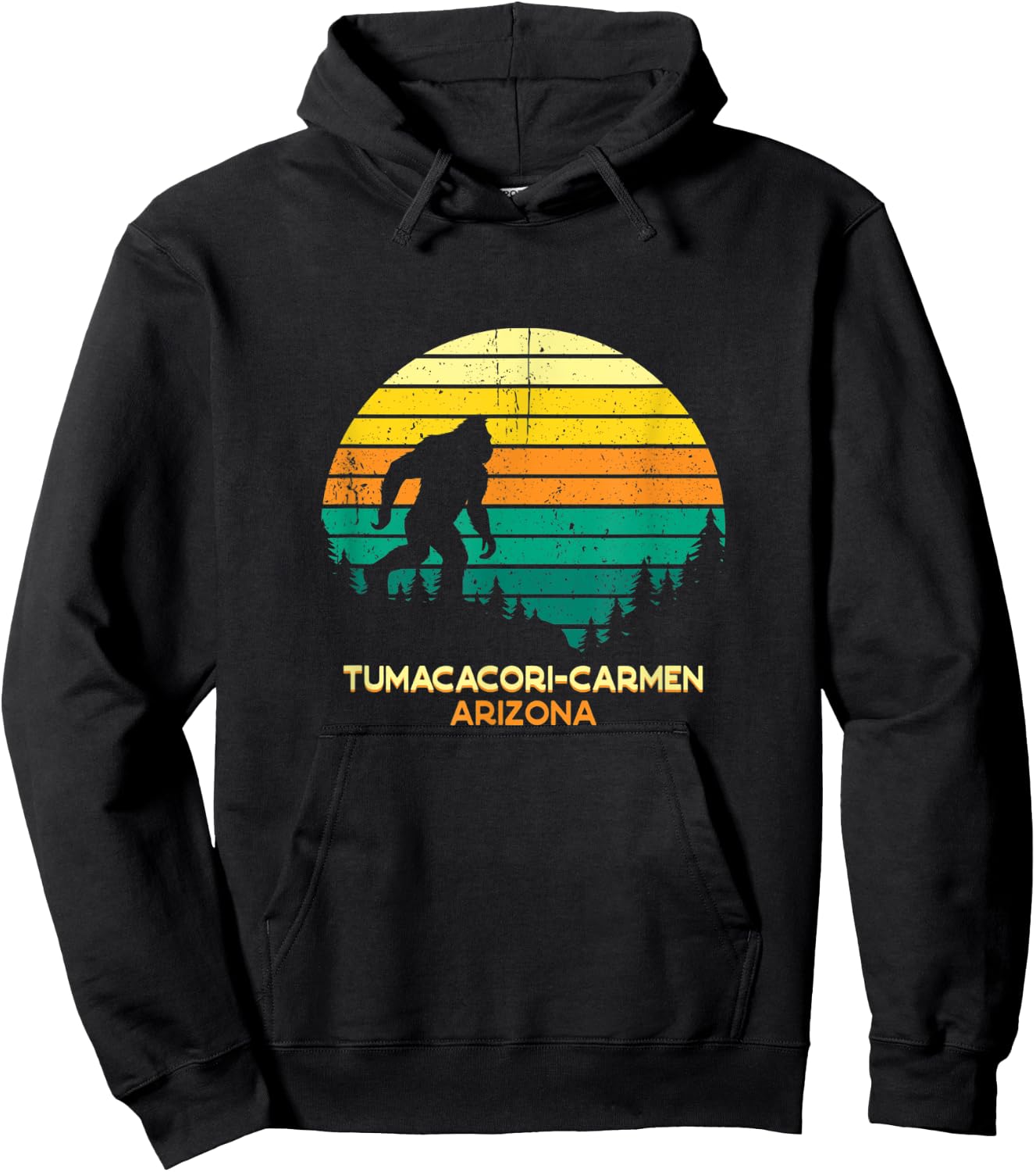 Retro Tumacacori-Carmen, Arizona Bigfoot Souvenir Hoodie - Hoodie | Black