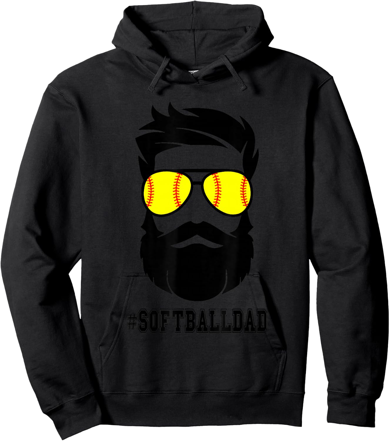 Softball Dad With Beard And Cool Sunglasses Hoodie - Hoodie | Black