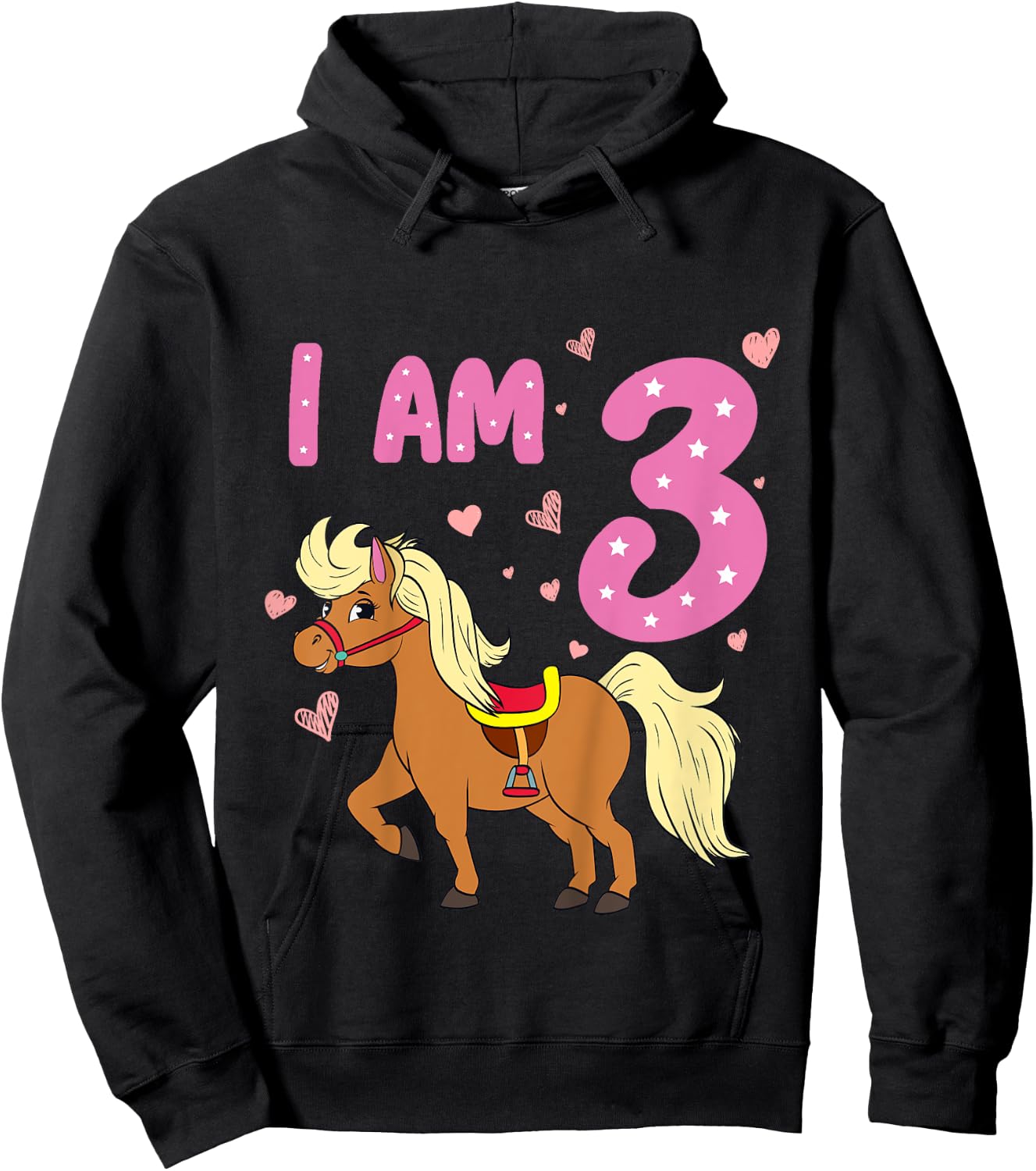 Pony Girl 3rd Birthday Horse 3 Years Old Girls Pony Birthday Hoodie - Hoodie | Black