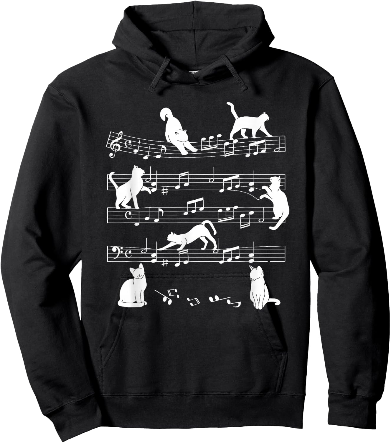 Cute Cat Kitty Playing Music Note Clef Musician Art Hoodie - Hoodie | Black