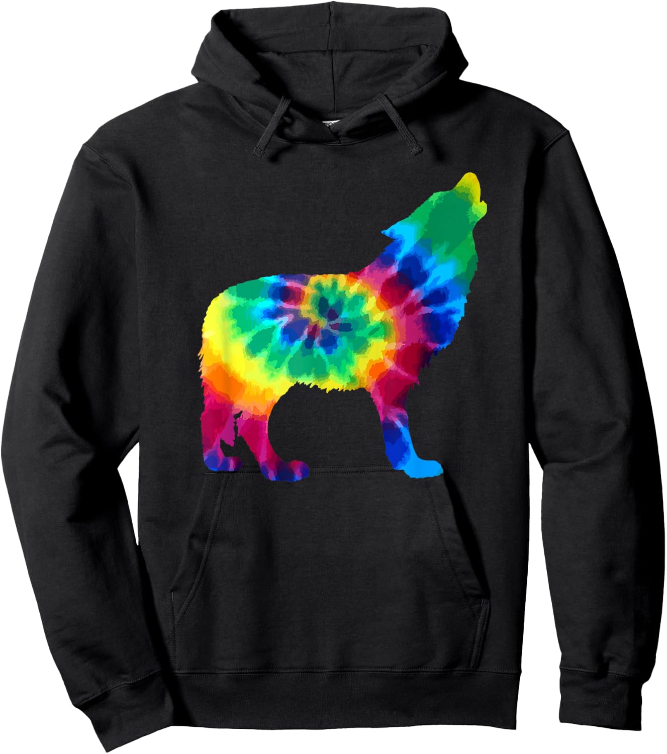 Wolf Tie Dye Vintage Hippie Dog Hoodie - Hoodie | Black
