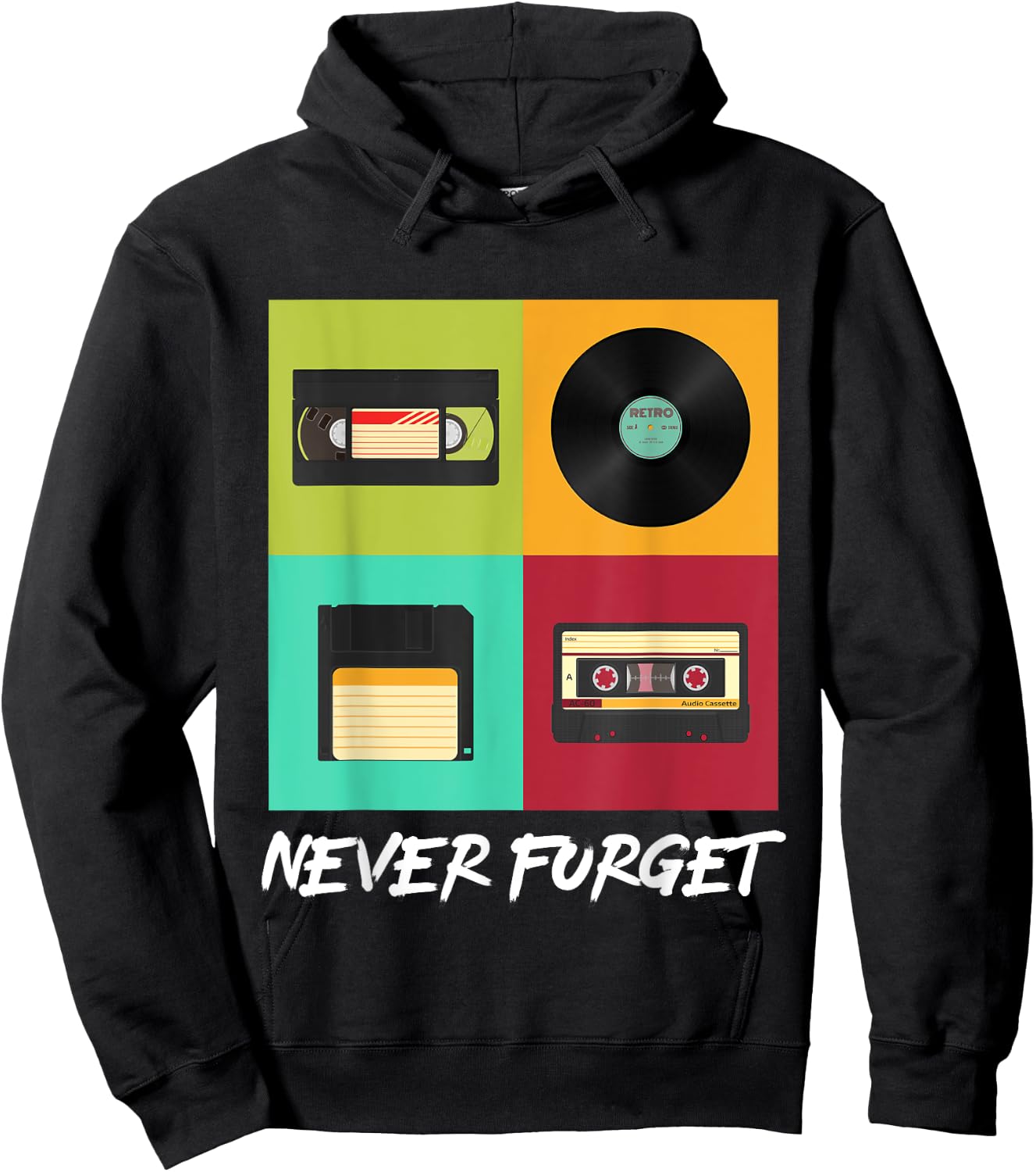 Never Forget Vintage Floppy Disk Video Tape Music Disc Style Hoodie - Hoodie | Black