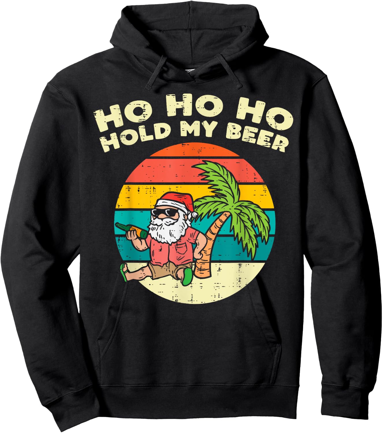 Ho Ho Hold My Beer Santa Beach Christmas In July Drinking Hoodie - Hoodie | Black