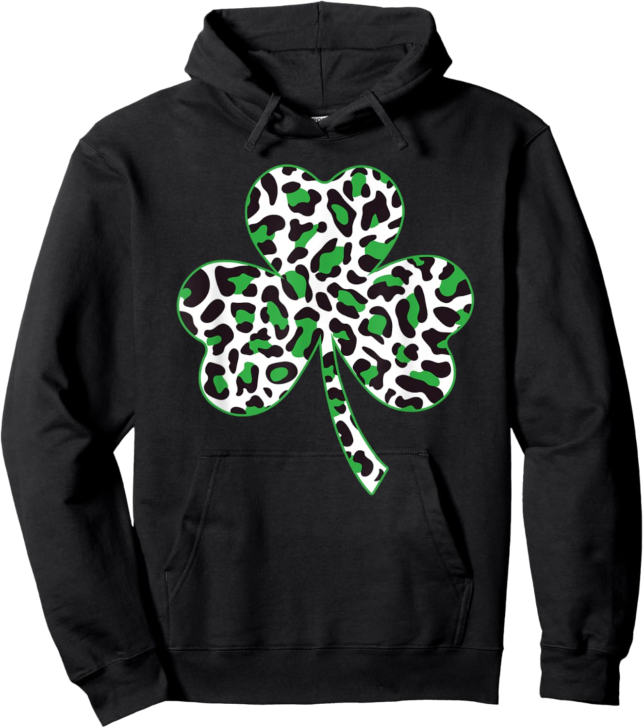 Cute Shamrock Leopard Print St Patricks Day Irish Pattern Hoodie - Hoodie | Black