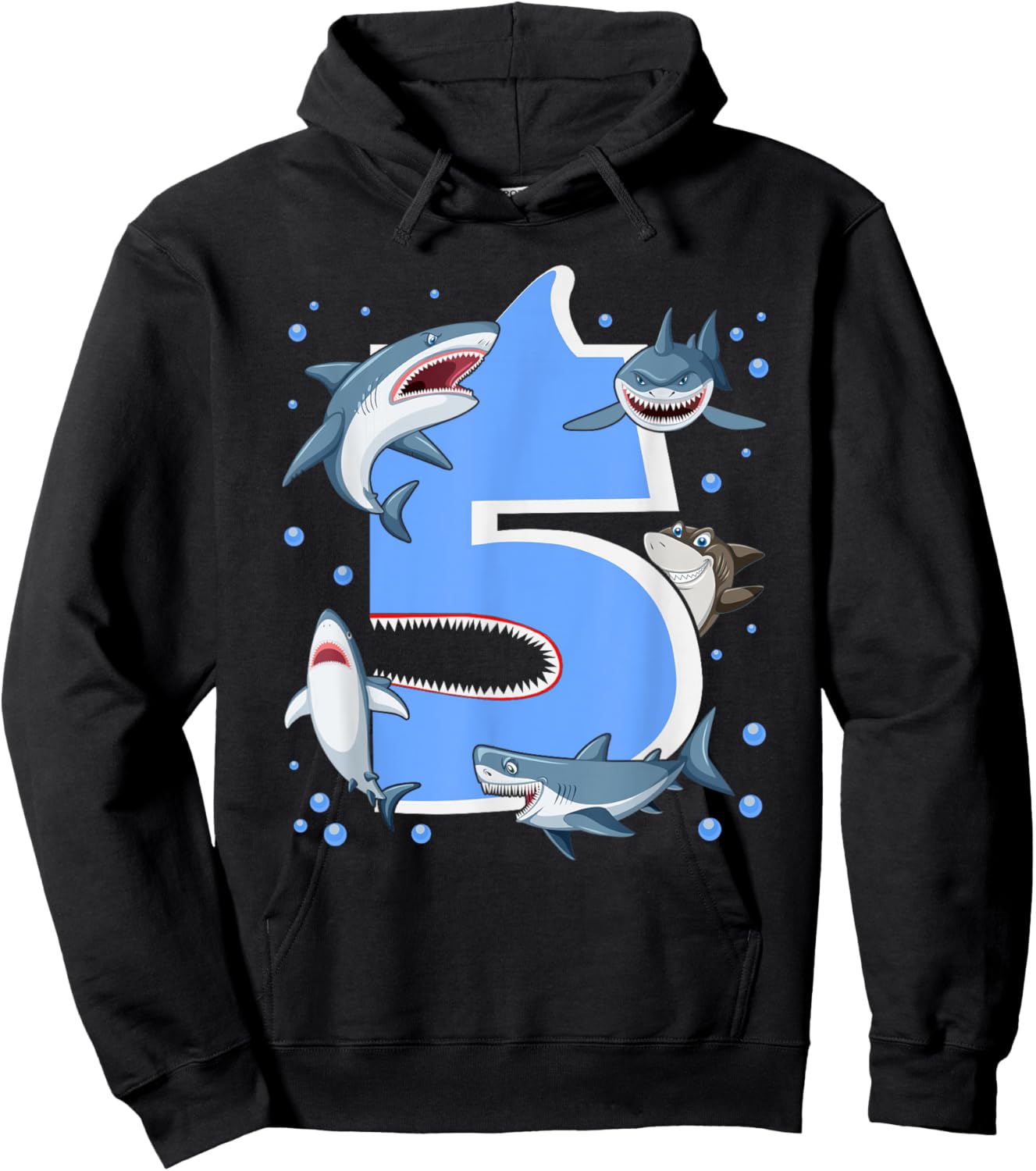 5th Birthday Boys Shark 5 years Old Shark B-day Hoodie - Hoodie | Black