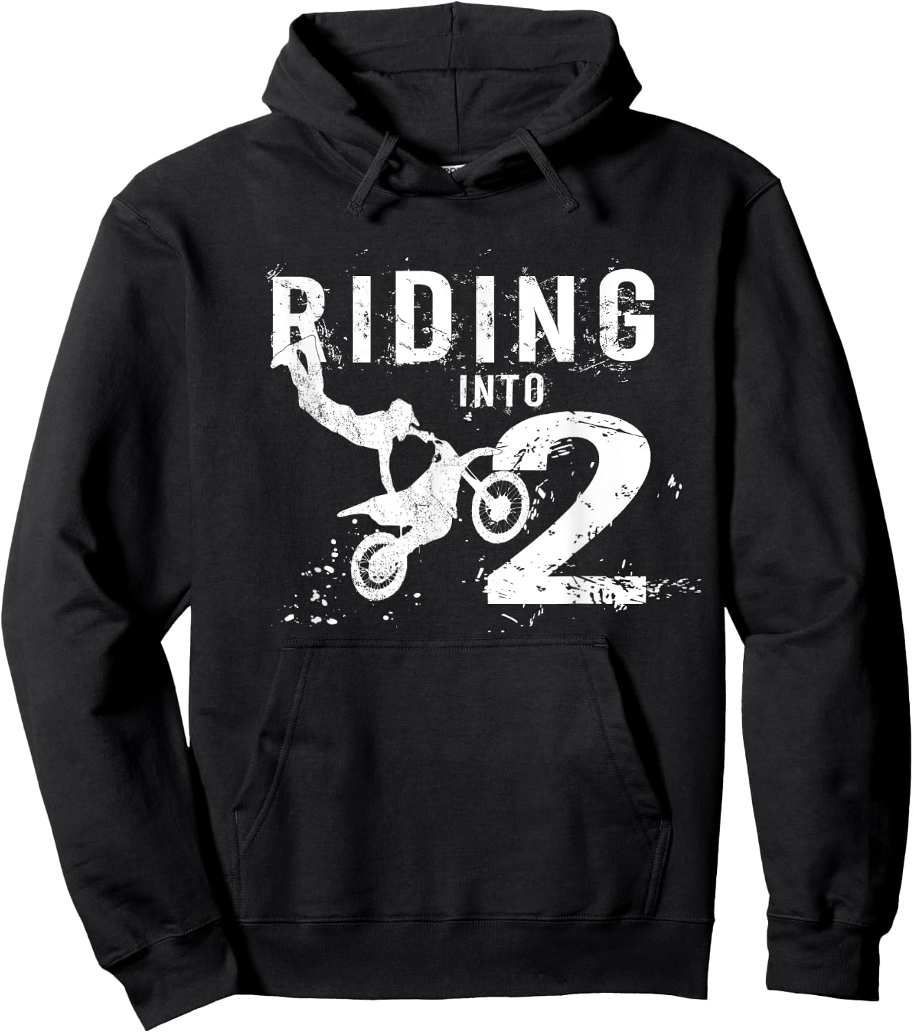 Riding Into 2 Years Old 2nd Birthday Boy Dirt Bike Party Hoodie - Hoodie | Black