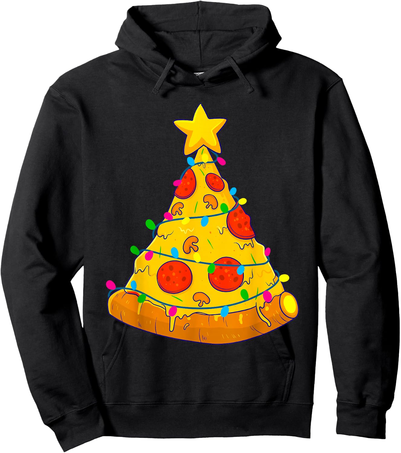 Pizza Christmas Tree Lights Xmas Gamer Gifts Men Kids Boys Hoodie - Hoodie | Black