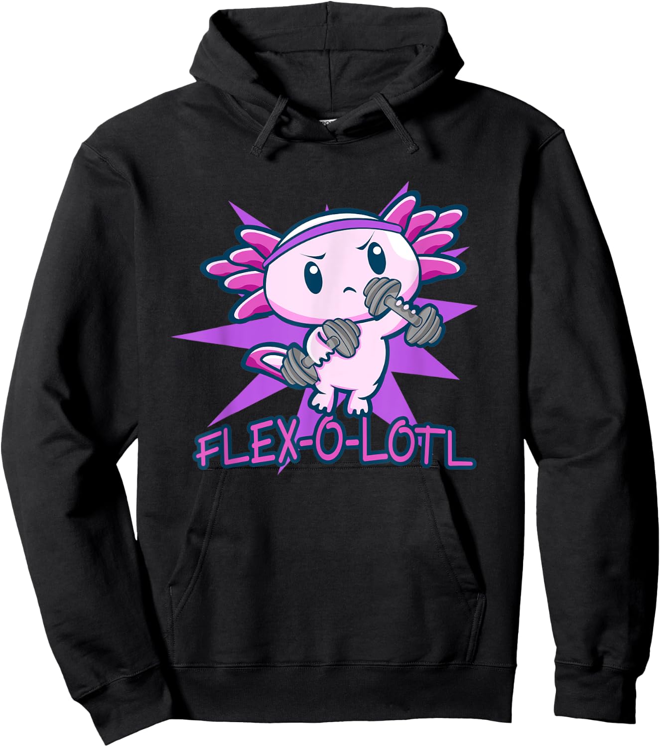 Flex-O-Lotl | Cute Axolotl Lover Pun Gym Fitness Workout Hoodie - Hoodie | Black