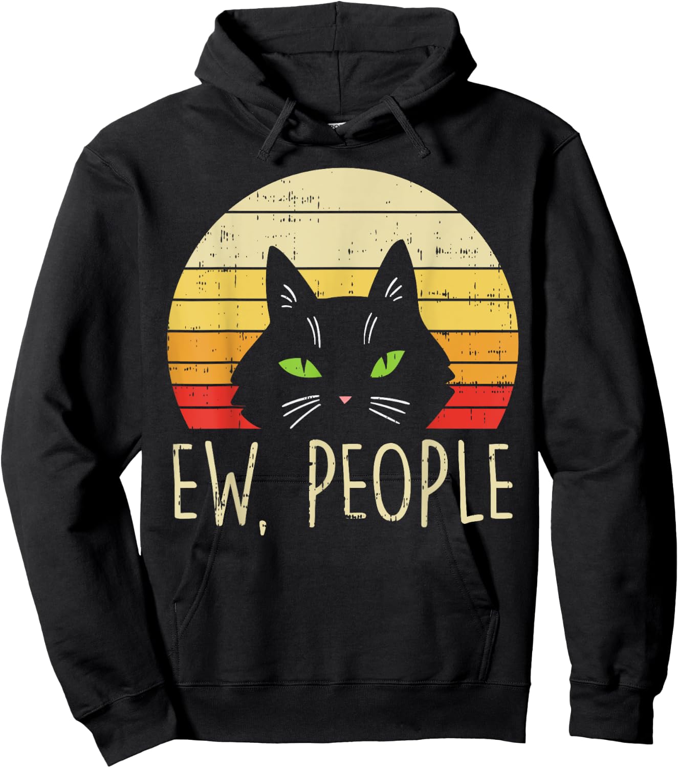 Ew People Cat Sunset Retro Introvert Pet Lover Owner Gift Hoodie - Hoodie | Black
