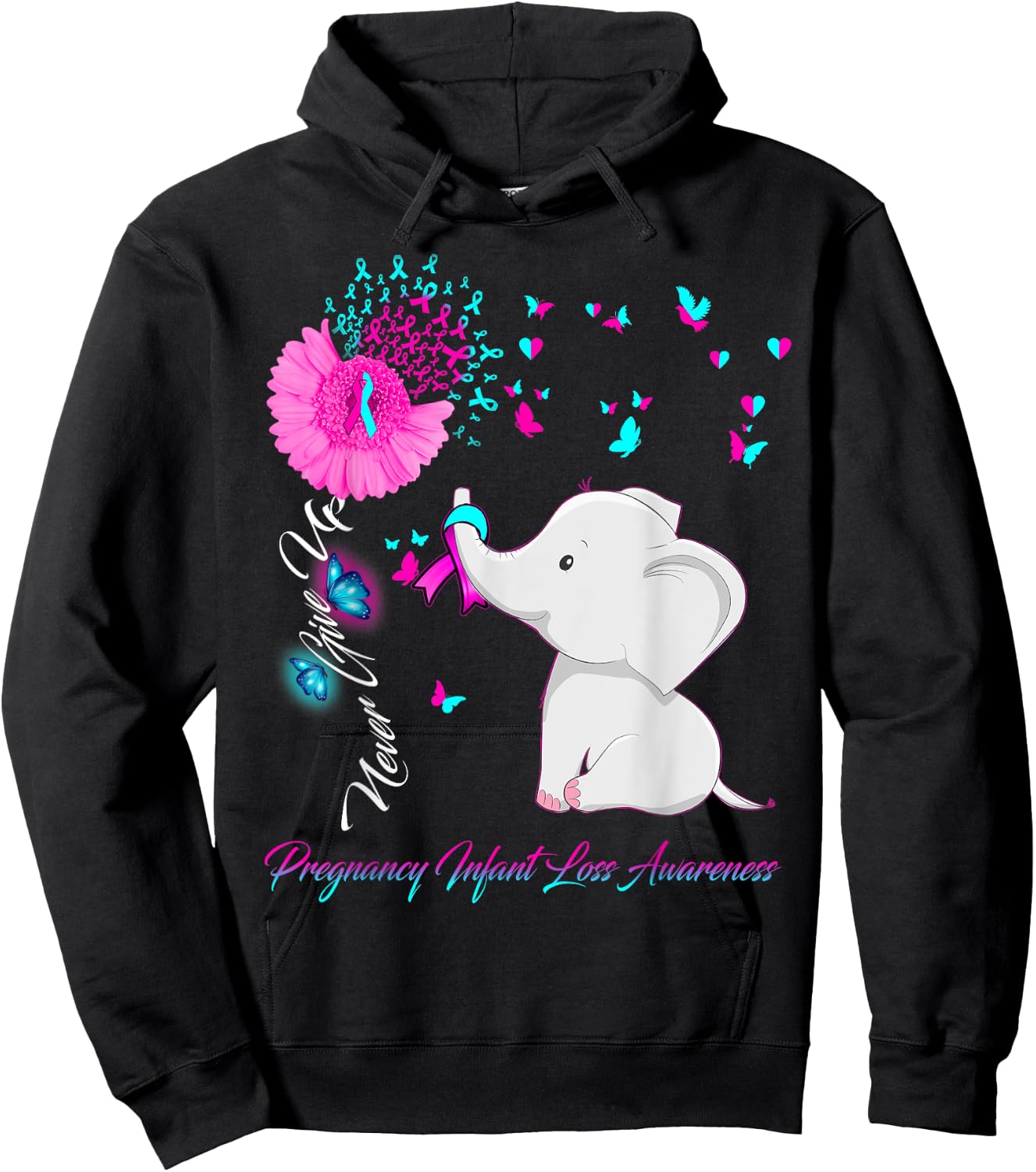 Elephant Pregnancy Infant Loss Awareness - Ribbon Gifts Hoodie - Hoodie | Black