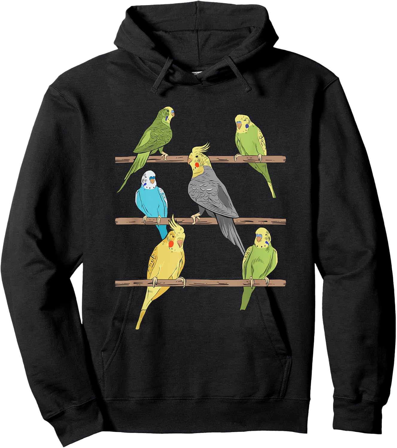 Budgie and Cockatiels on Poles Budgie Hoodie - Hoodie | Black