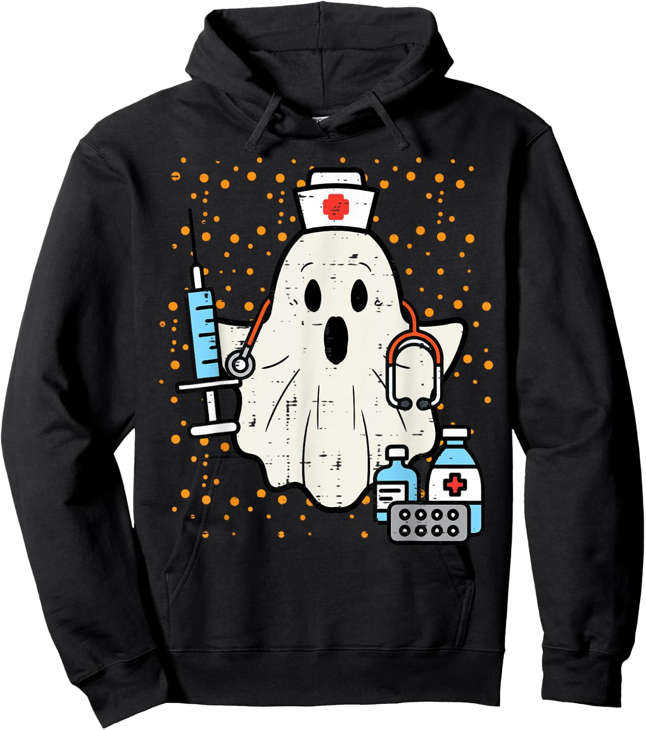 Halloween Nurse Ghost Boo Nursing Scrub Top Costume Women Hoodie - Hoodie | Black