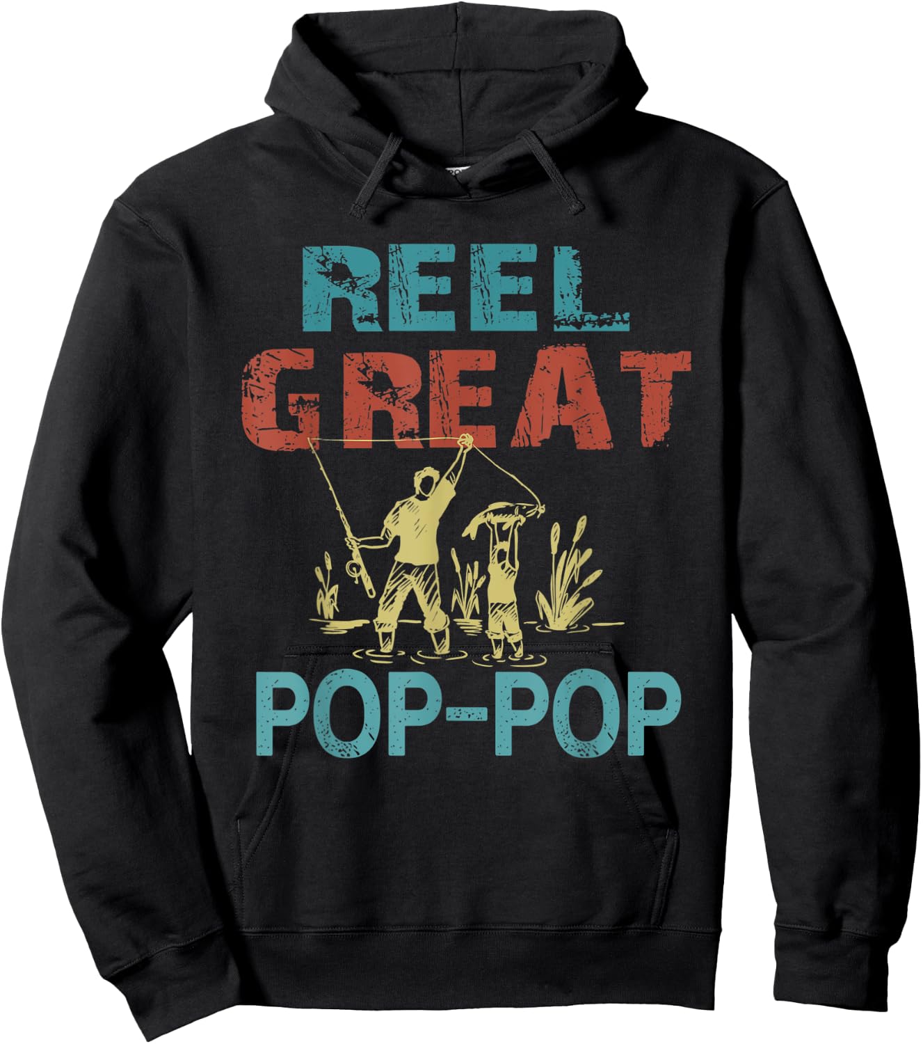 Reel Great Pop-Pop Cool Fishing Grandpa Retro Hoodie - Hoodie | Black