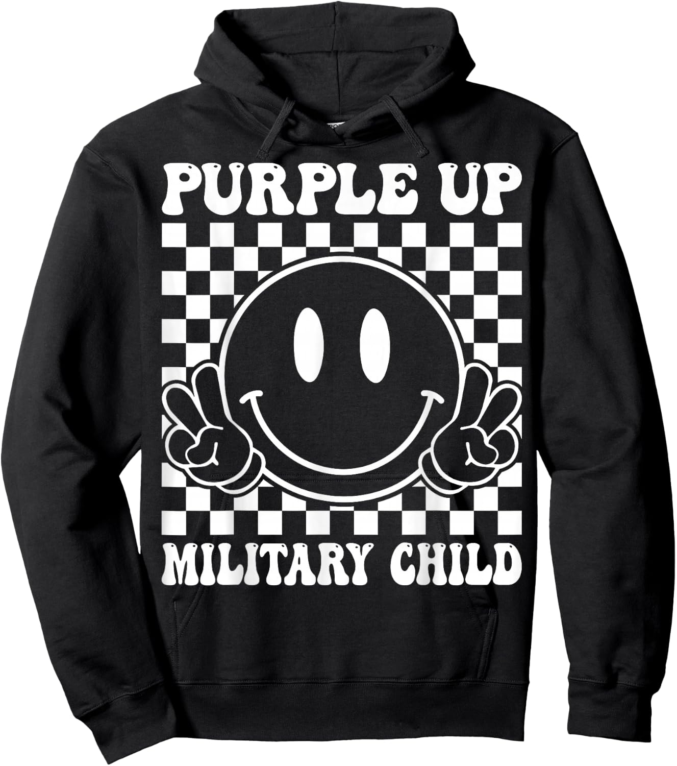 Purple Up for Military Kids Groovy Military Child Month Hoodie - Hoodie | Black