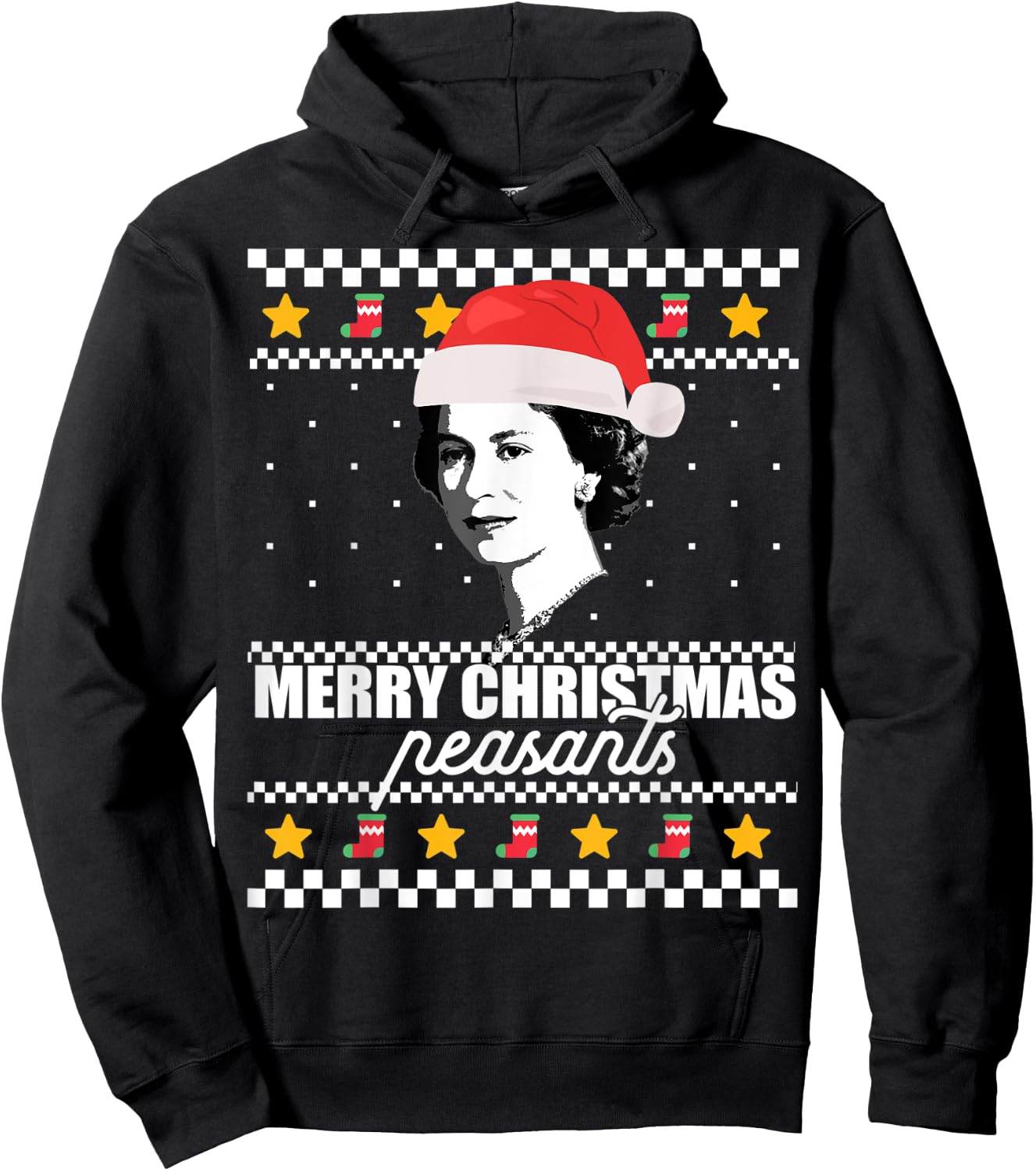 MERRY CHRISTMAS PEASANTS Queen of England Ugly Sweater Meme Hoodie - Hoodie | Black
