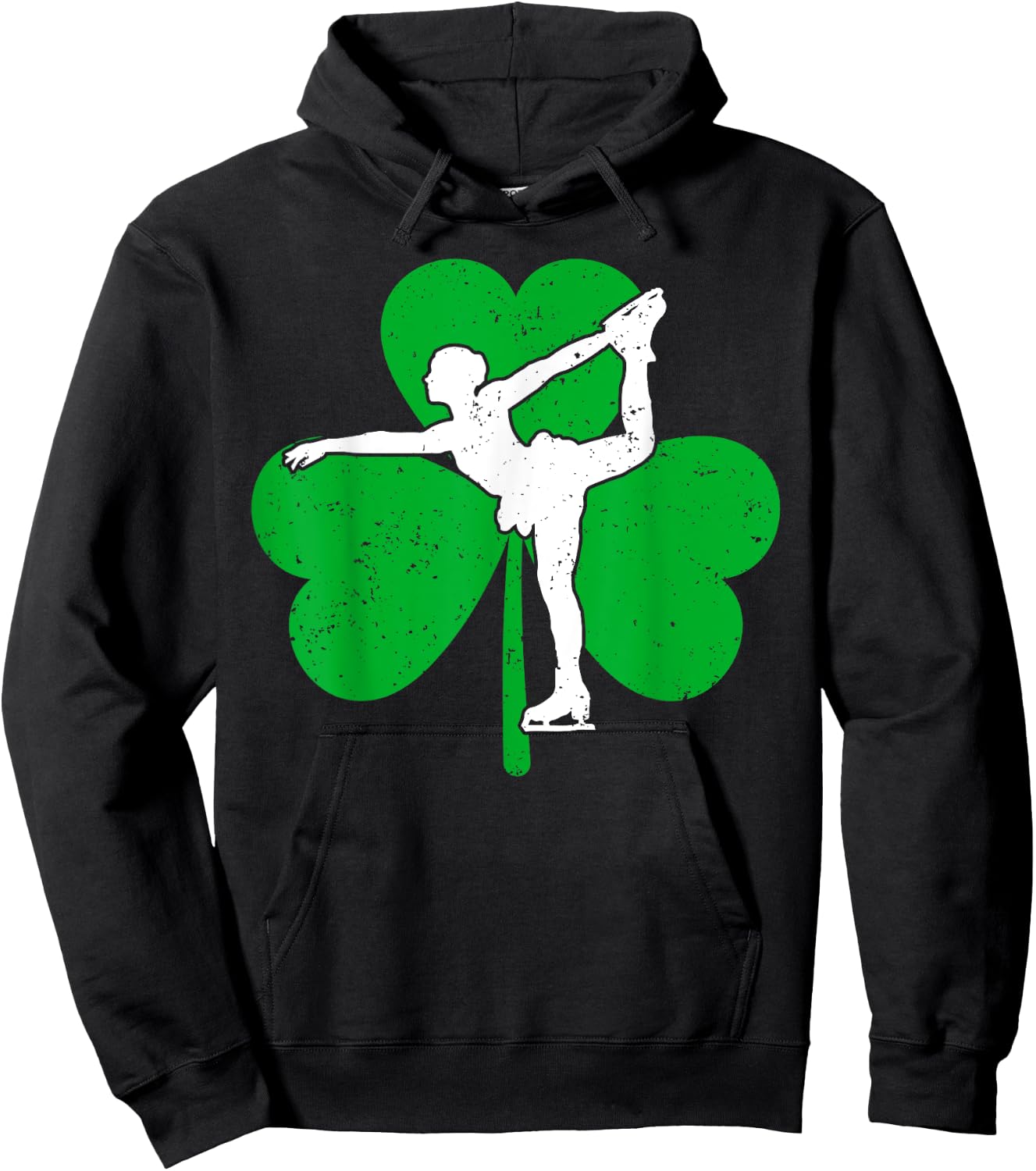Skater Girl Shamrock Irish Ice Skating St. Patrick's Day Hoodie - Hoodie | Black
