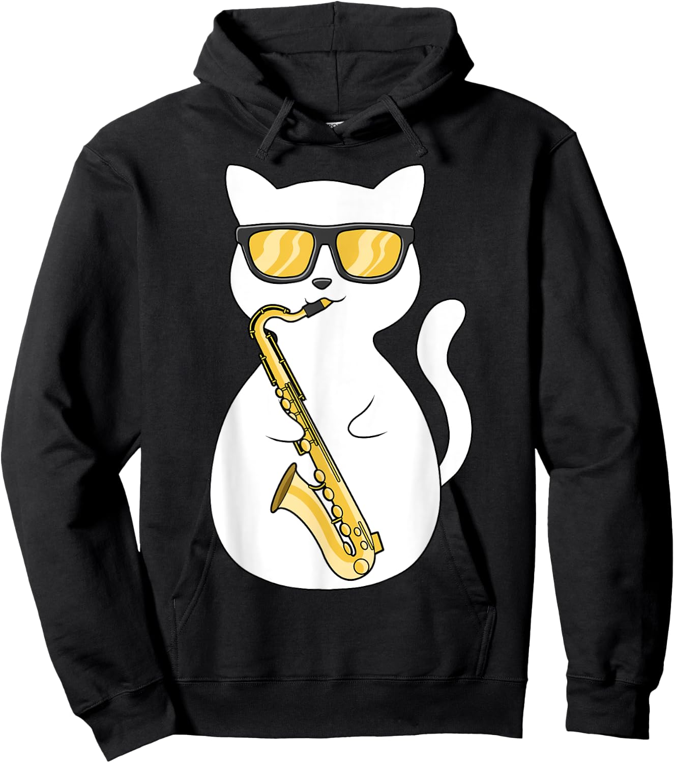 Saxophone Player Cat Lover Saxophonist Moon Jazz Musician Women Kids Hoodie - Hoodie | Black
