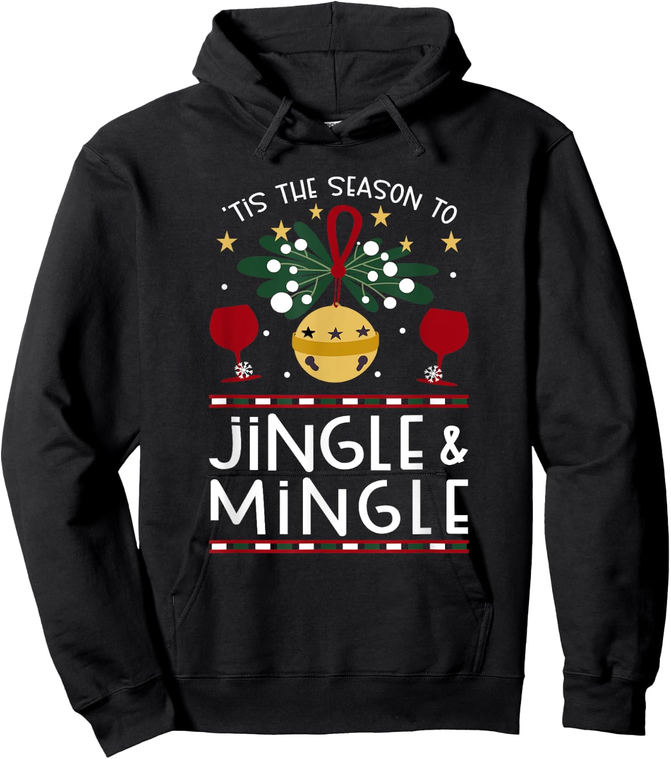 Tis the Season Jingle & Mingle Christmas Holiday Party Wine Hoodie - Hoodie | Black