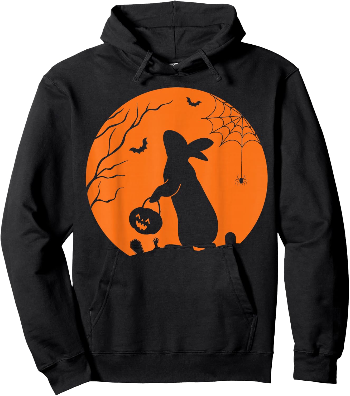 Rabbit Halloween Design Rabbit with Pumpkin Bunny Halloween Hoodie - Hoodie | Black