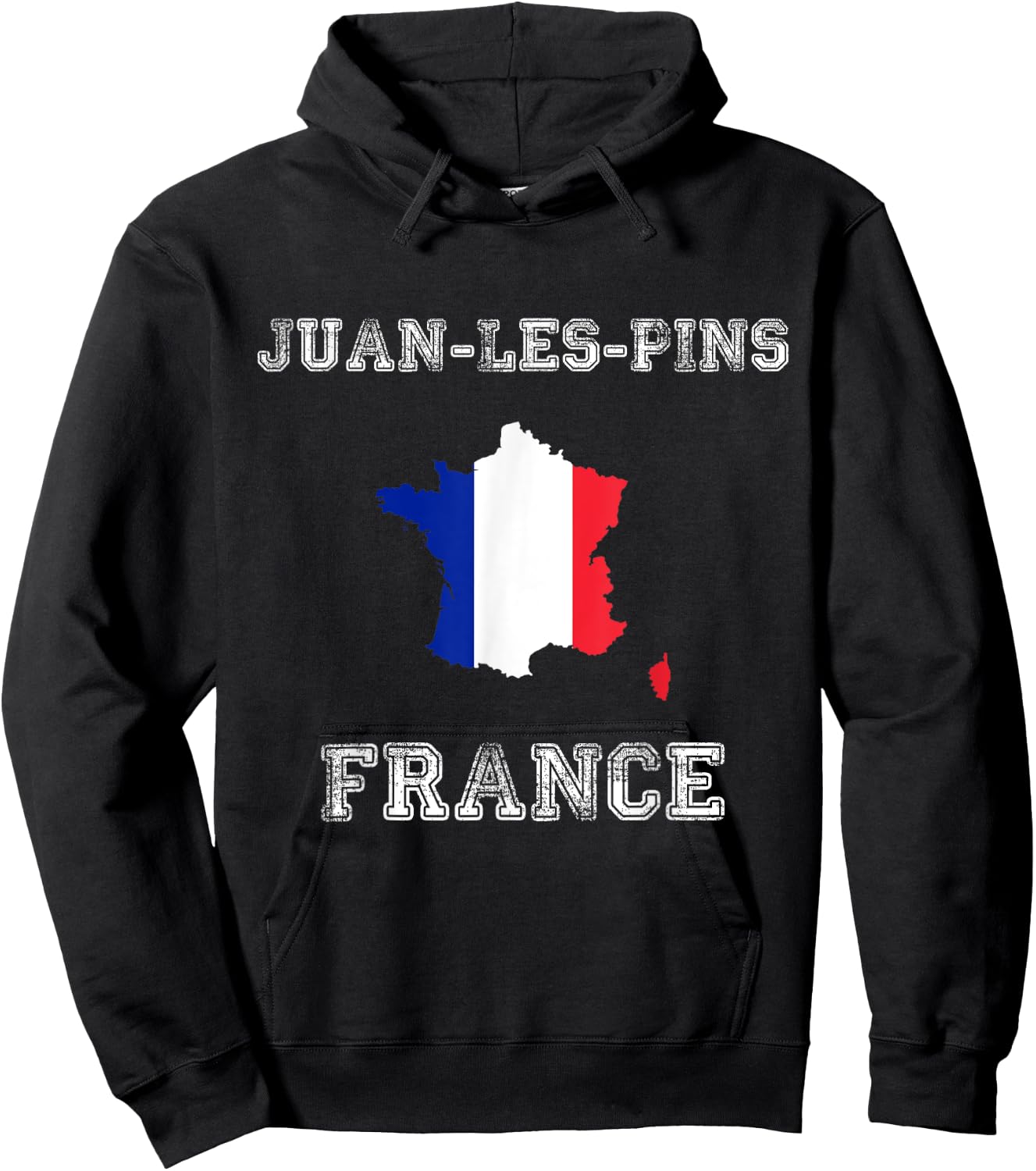 Retro Juan-les-Pins France Distressed France Flag Hoodie - Hoodie | Black