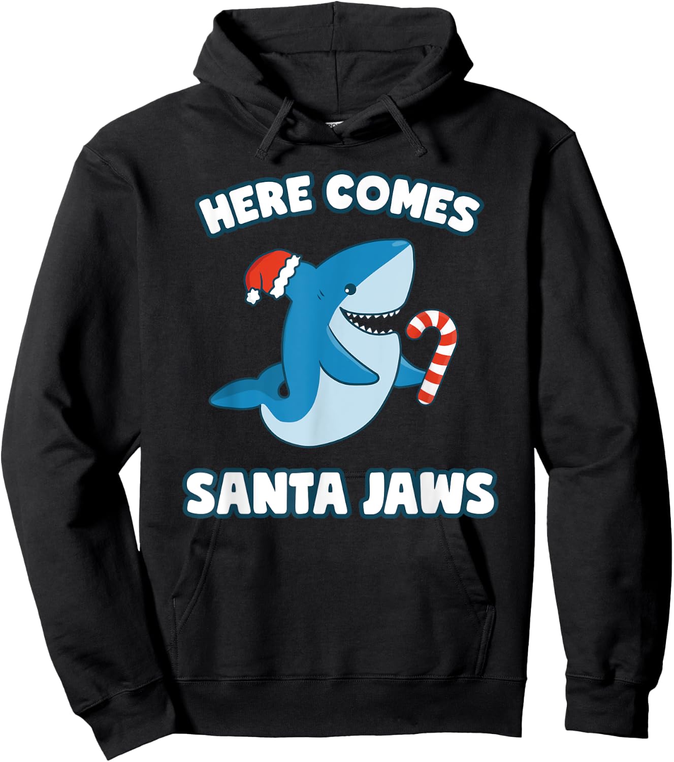 Here Comes Santa Jaws Funny Shark Christmas Holiday Hoodie - Hoodie | Black