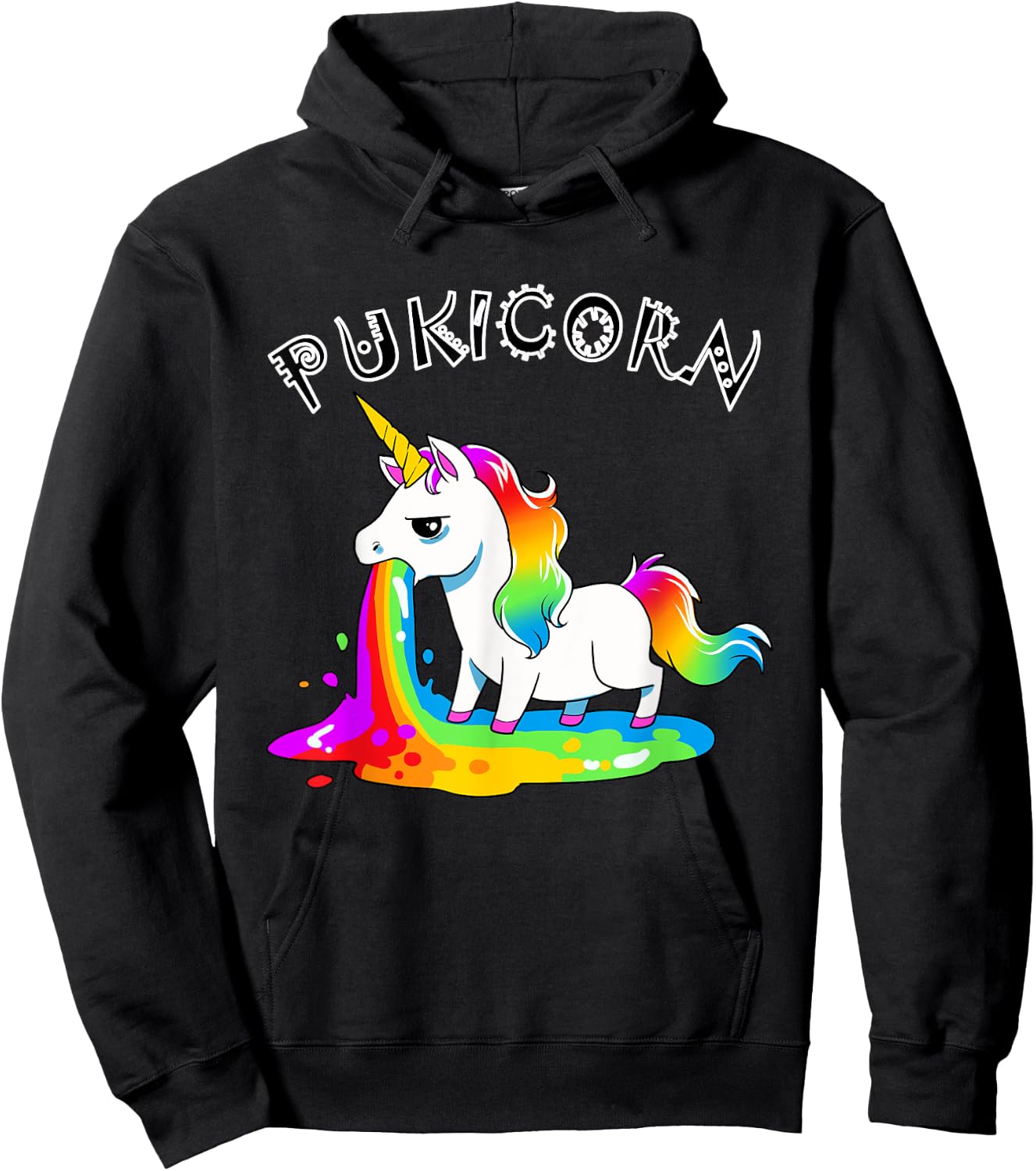 Funny Pukicorn Puke Unicorn Hurl Barf Unicorns Rainbow Vomit Hoodie - Hoodie | Black