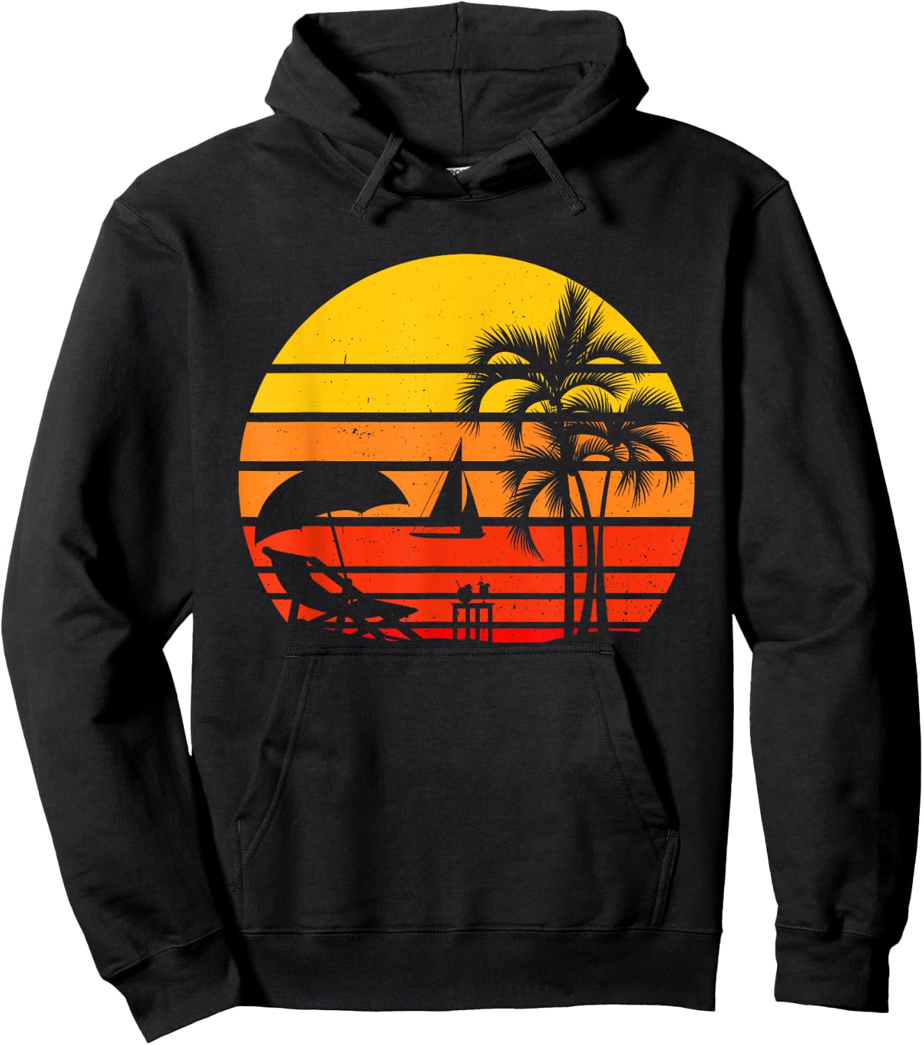 Retro Vintage Beach Sunset Palm Tree Tropical Beach Hoodie - Hoodie | Black