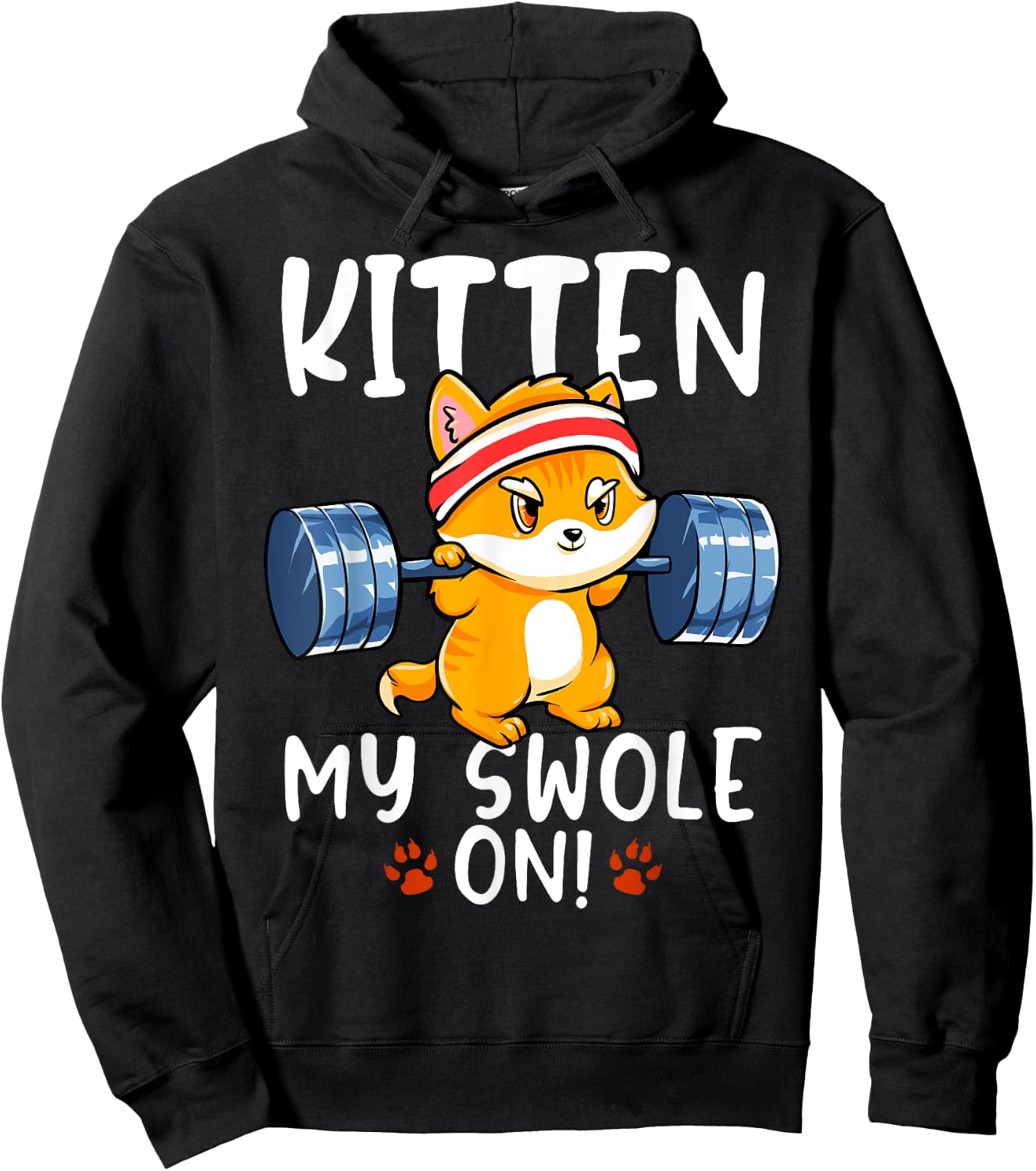 Kitten My Swole On Cat Workout Kitty Gym Exercise Women Girls Kids Hoodie - Hoodie | Black