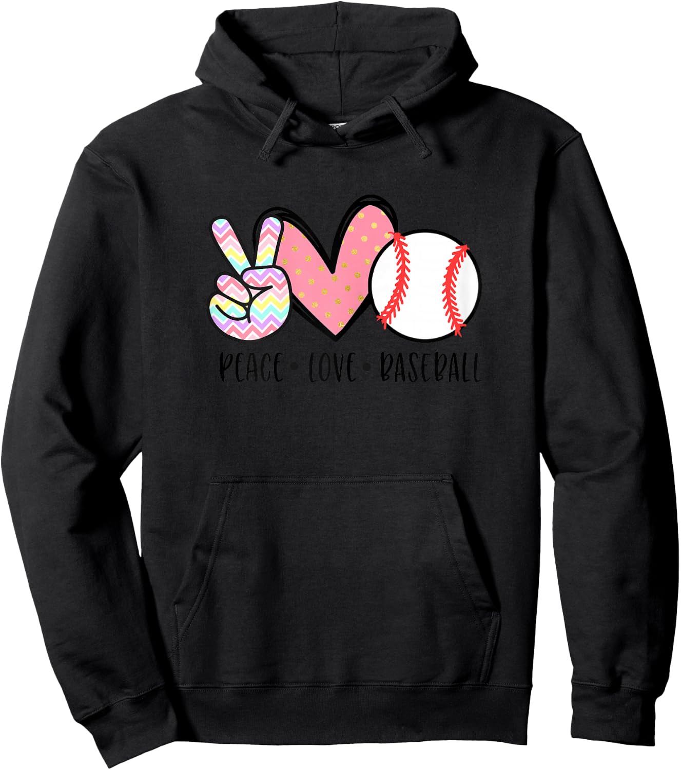 Peace Love Baseball Funny for Girls Teens Mom Women Hoodie - Hoodie | Black