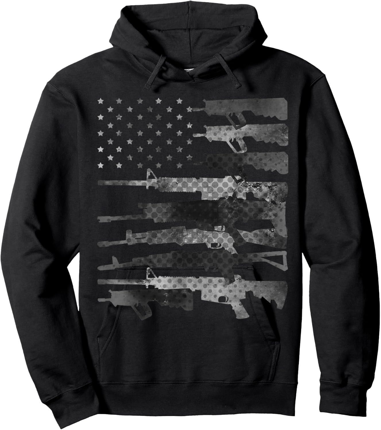Grey American Flag Guns Vintage Patriotic US Pro-Gun Men Hoodie - Hoodie | Black