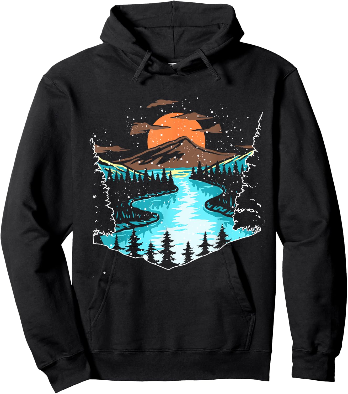 Wildlife Mountain River Outdoor Nature Full Moon Tree Forest Hoodie - Hoodie | Black