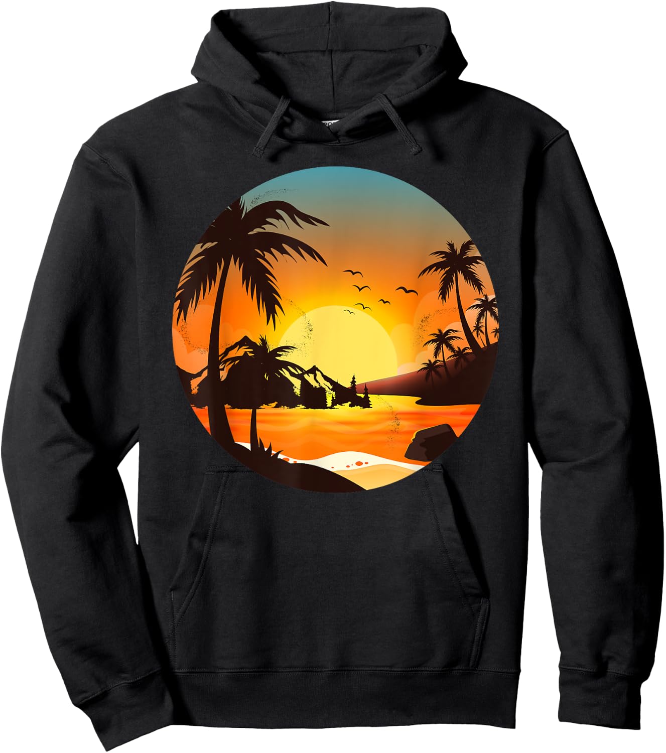 Tropical Sunset Mountains Beach Vacation Palm Trees Forest Women Girls Kids Hoodie - Hoodie | Black