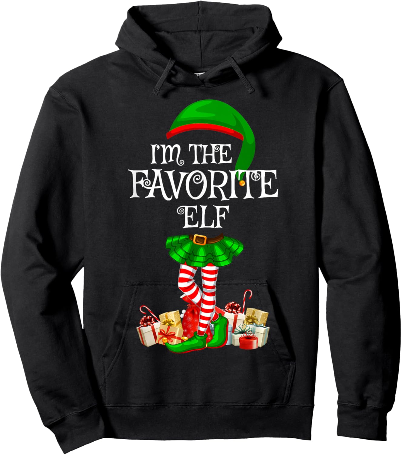 Matching Family Women Girls I'm The Favorite Elf Christmas Hoodie - Hoodie | Black