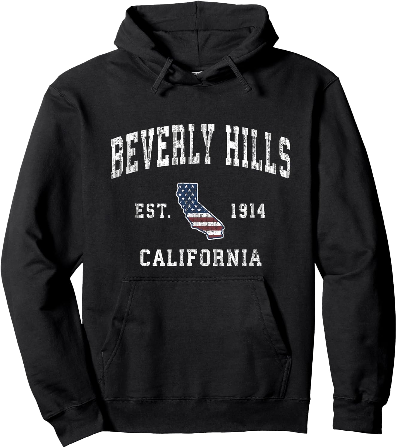 Beverly Hills California CA Vintage American Flag Design Kids Men Hoodie - Hoodie | Black