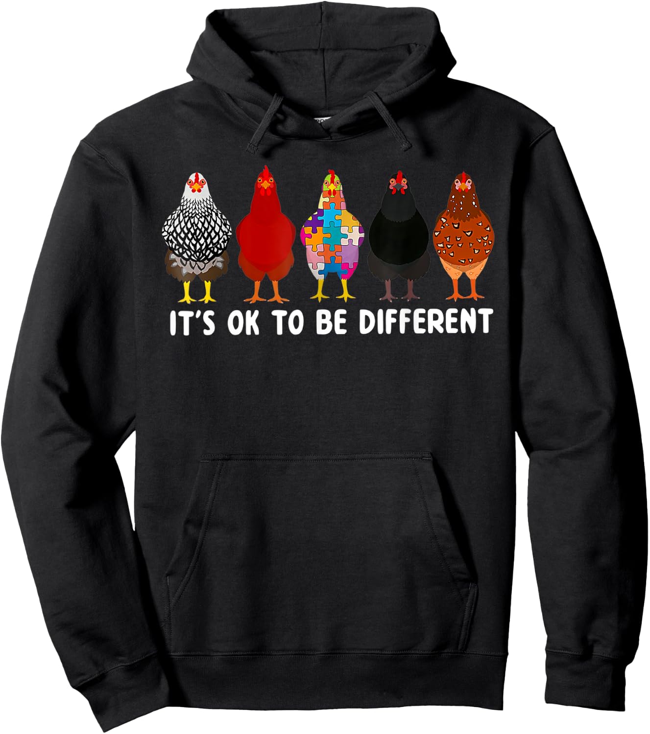 It's Ok To Be Different Cute Chicken Autism Awareness Month Hoodie - Hoodie | Black