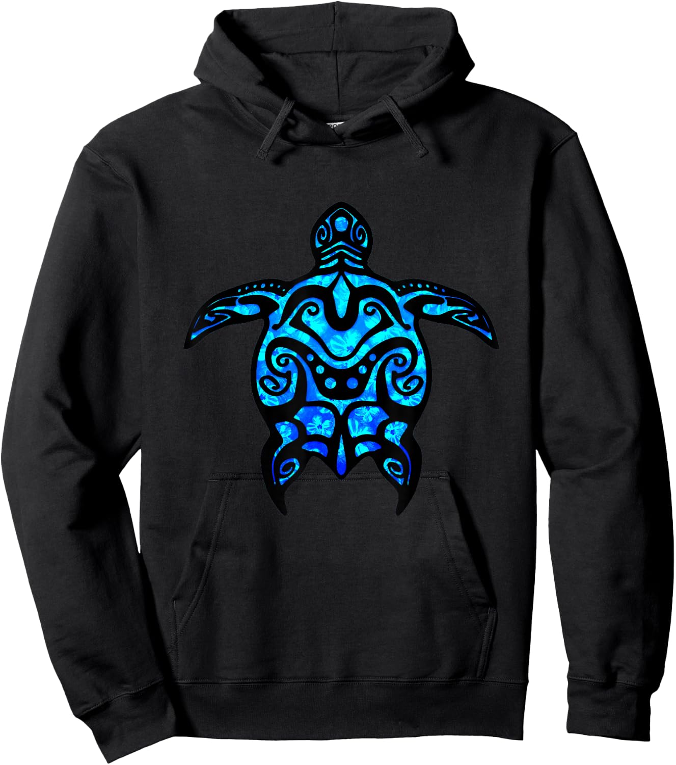 Tropical Blue Tribal Sea Turtle Hoodie - Hoodie | Black