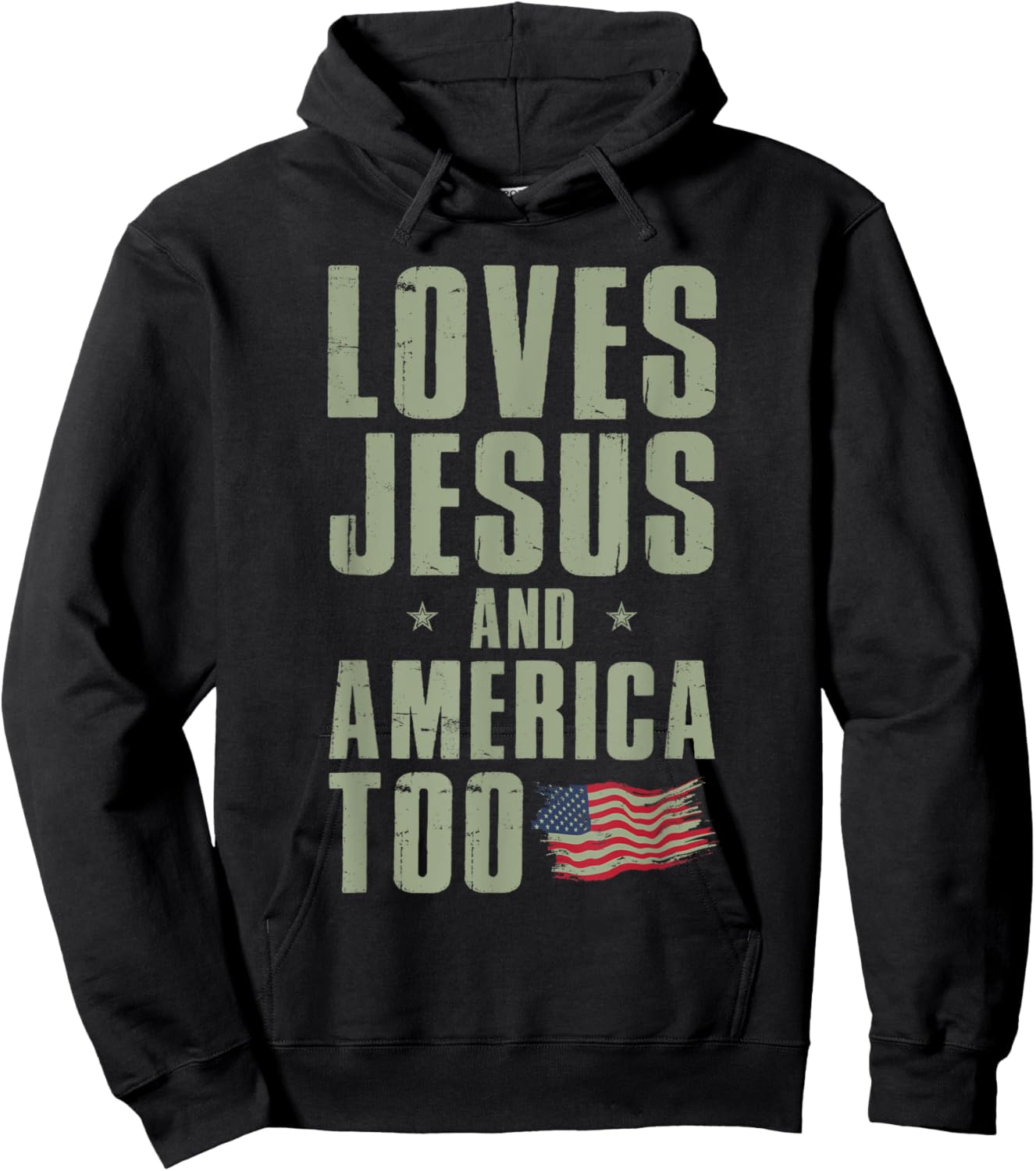 Loves Jesus and America Too 4th of July Patriotic Kids Men Hoodie - Hoodie | Black