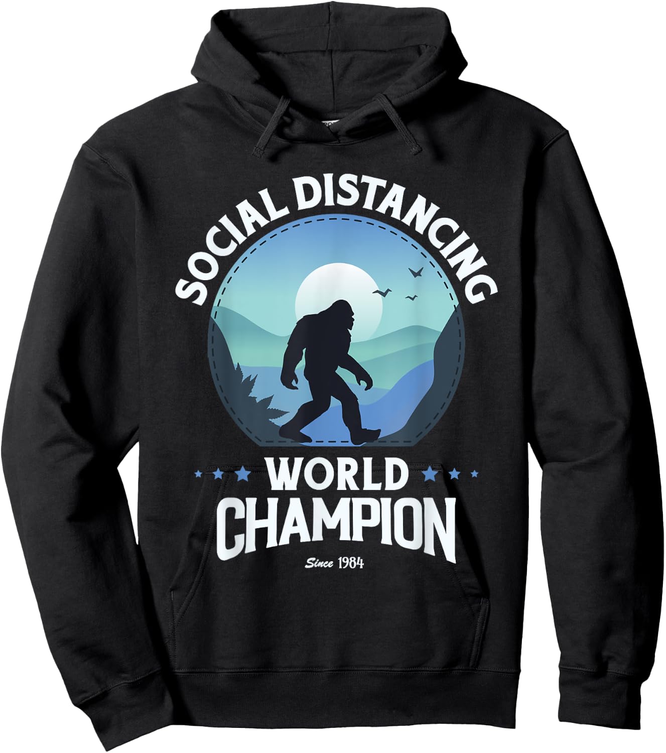 Social Distance World Champion, Funny Bigfoot Hoodie - Hoodie | Black