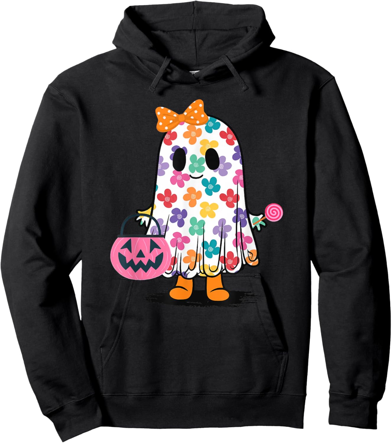 Cute Girly Ghost Flower Spooky Season Hoodie - Hoodie | Black