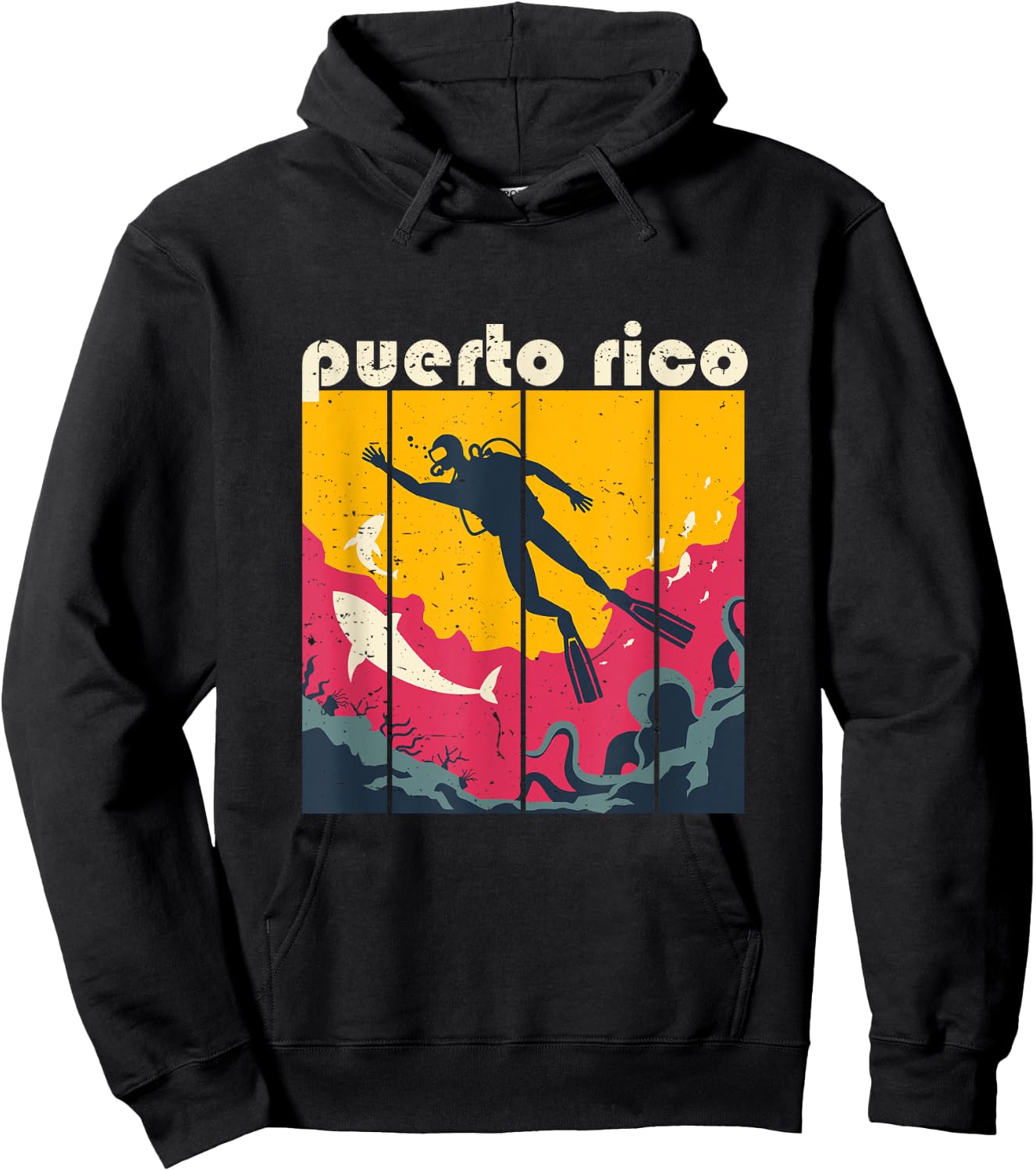 Vintage Retro Puerto Rico Diving and Snorkeling Scuba Diver Hoodie - Hoodie | Black
