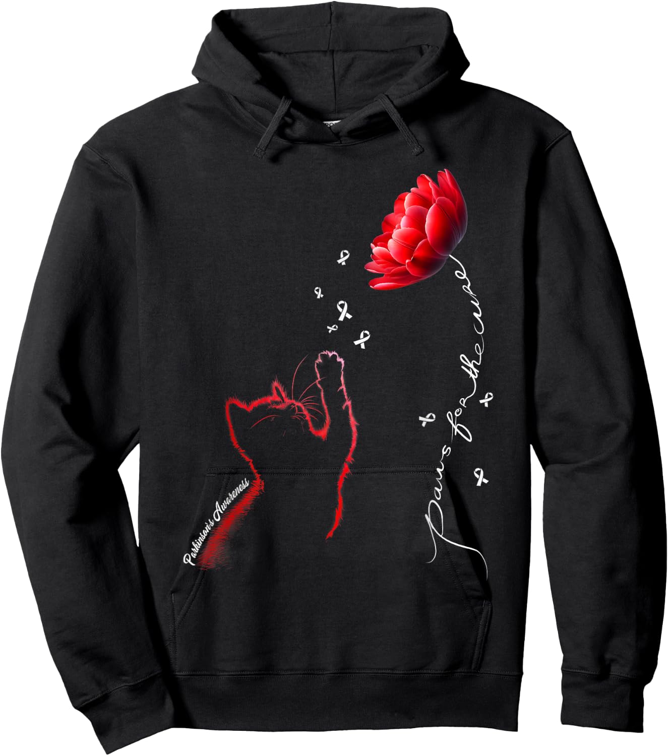 Red Tulip Cat Paws For The Cure Parkinson's Awareness Women Hoodie - Hoodie | Black