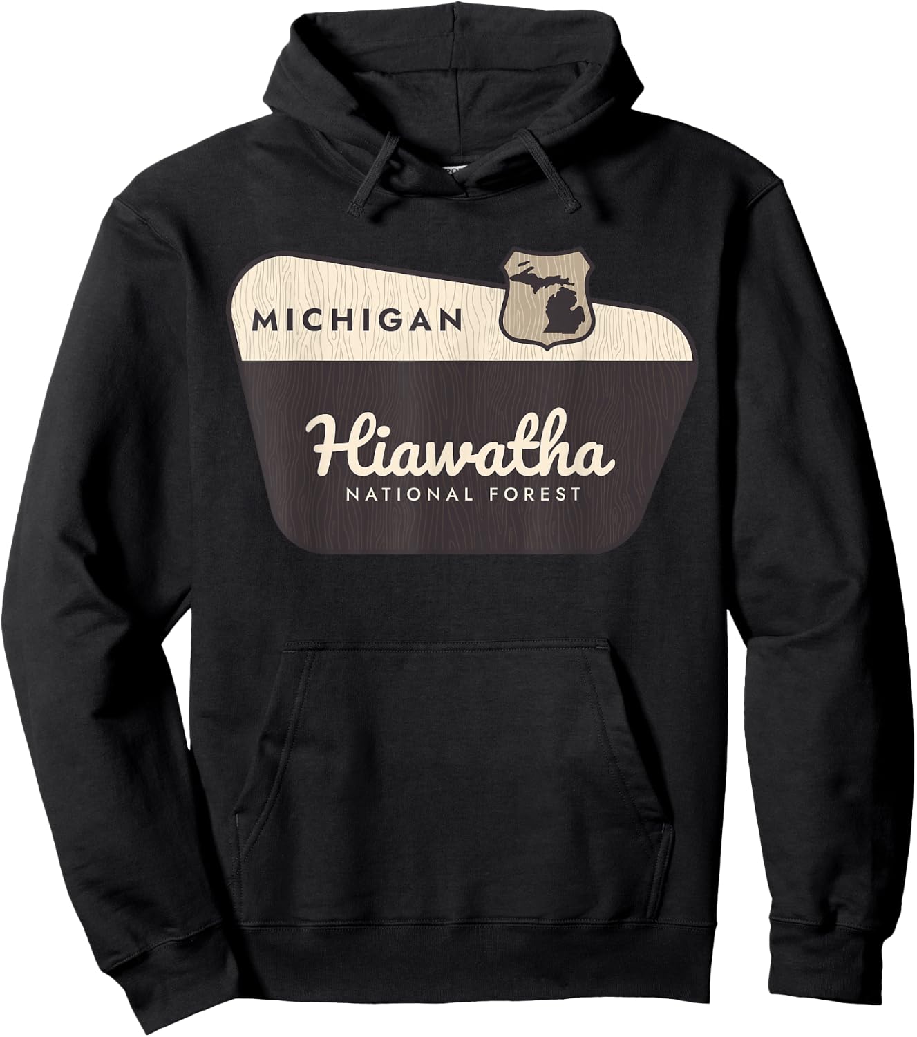 Hiawatha National Forest Michigan Welcome Sign Road Trip Hoodie - Hoodie | Black