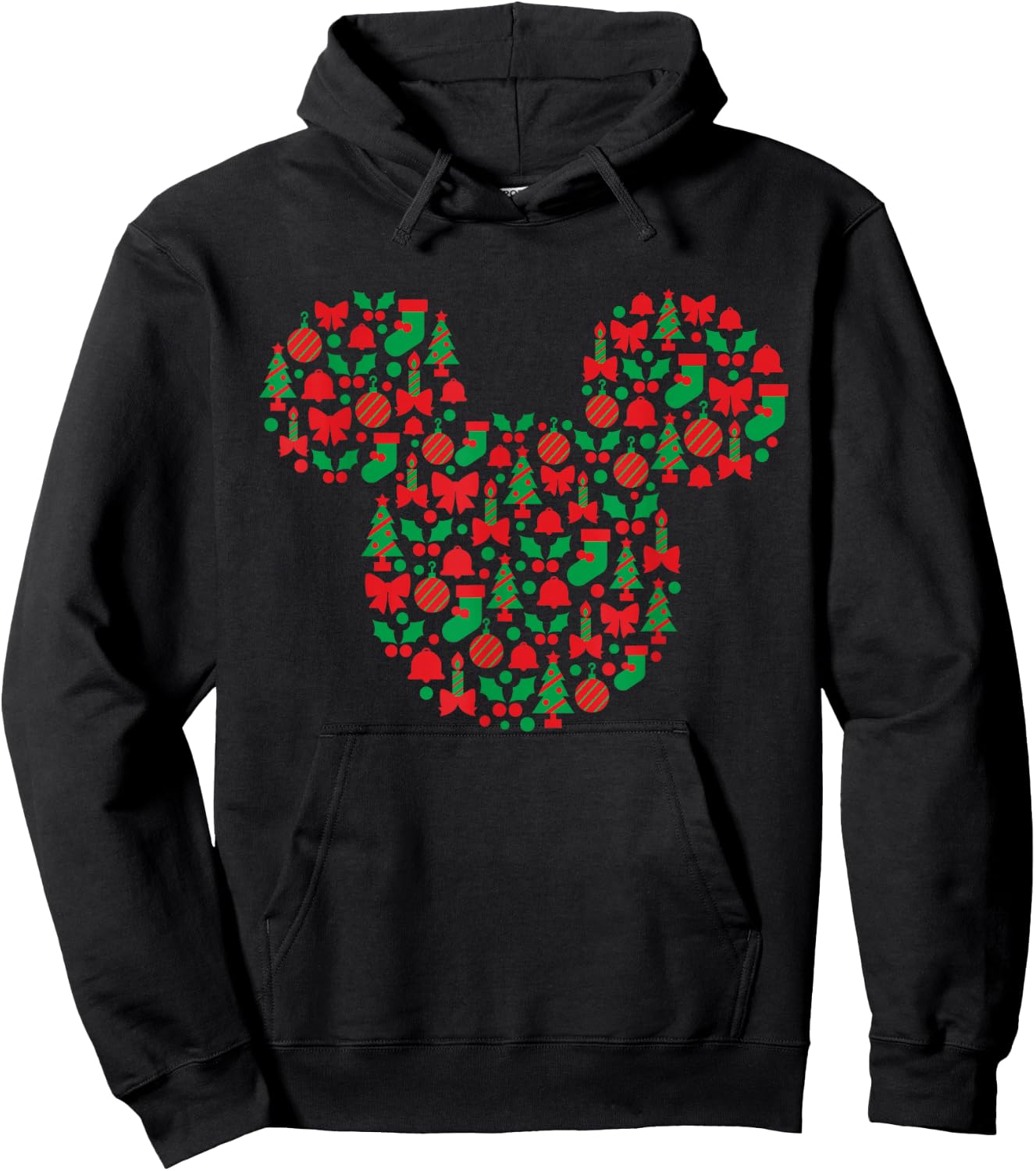 Disney Mickey Mouse Icon Red and Green Holiday Short Sleeve Hoodie - Hoodie | Black