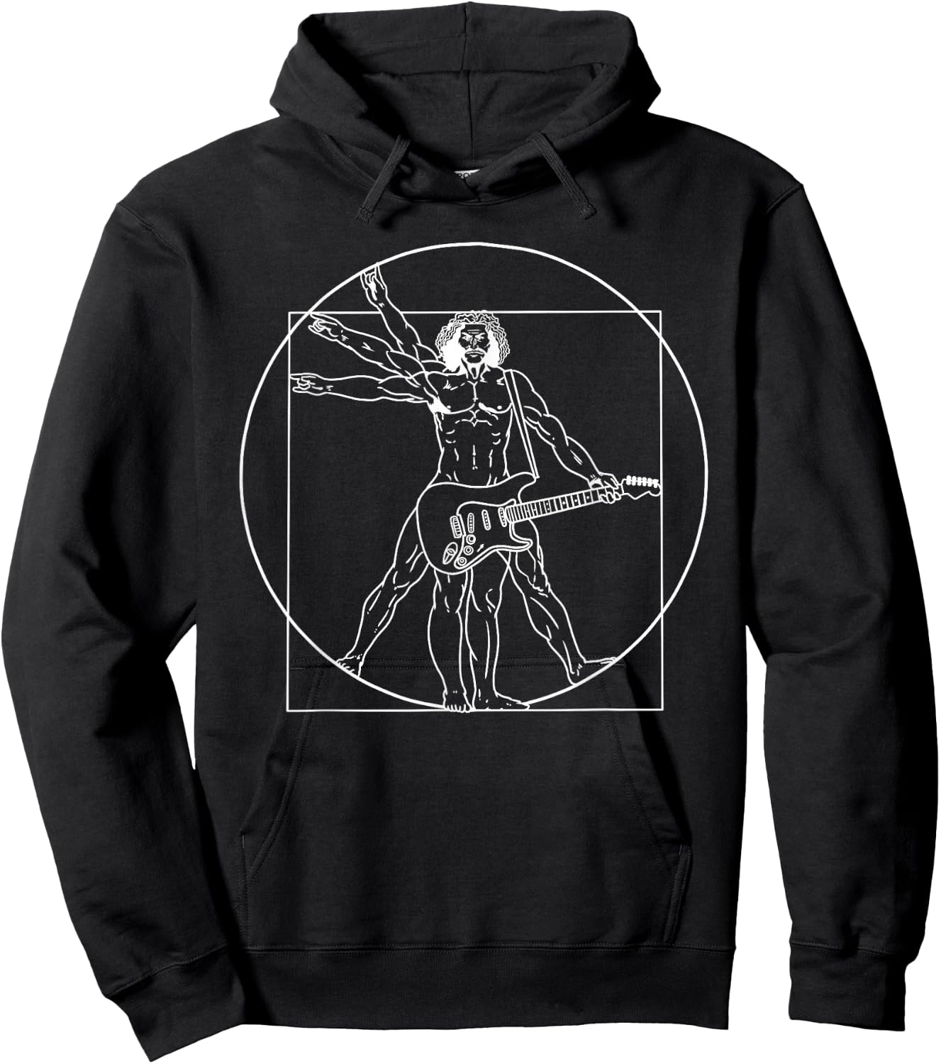 Guitar Shirt Da Vinci Vitruvian Man Guitar Player Musicians Hoodie - Hoodie | Black